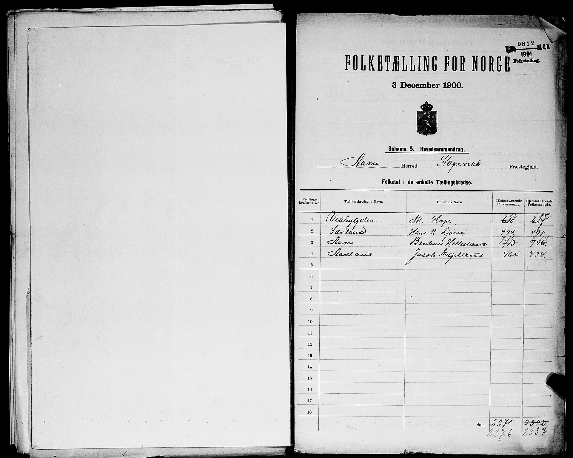 SAST, 1900 census for Åkra, 1900, p. 3