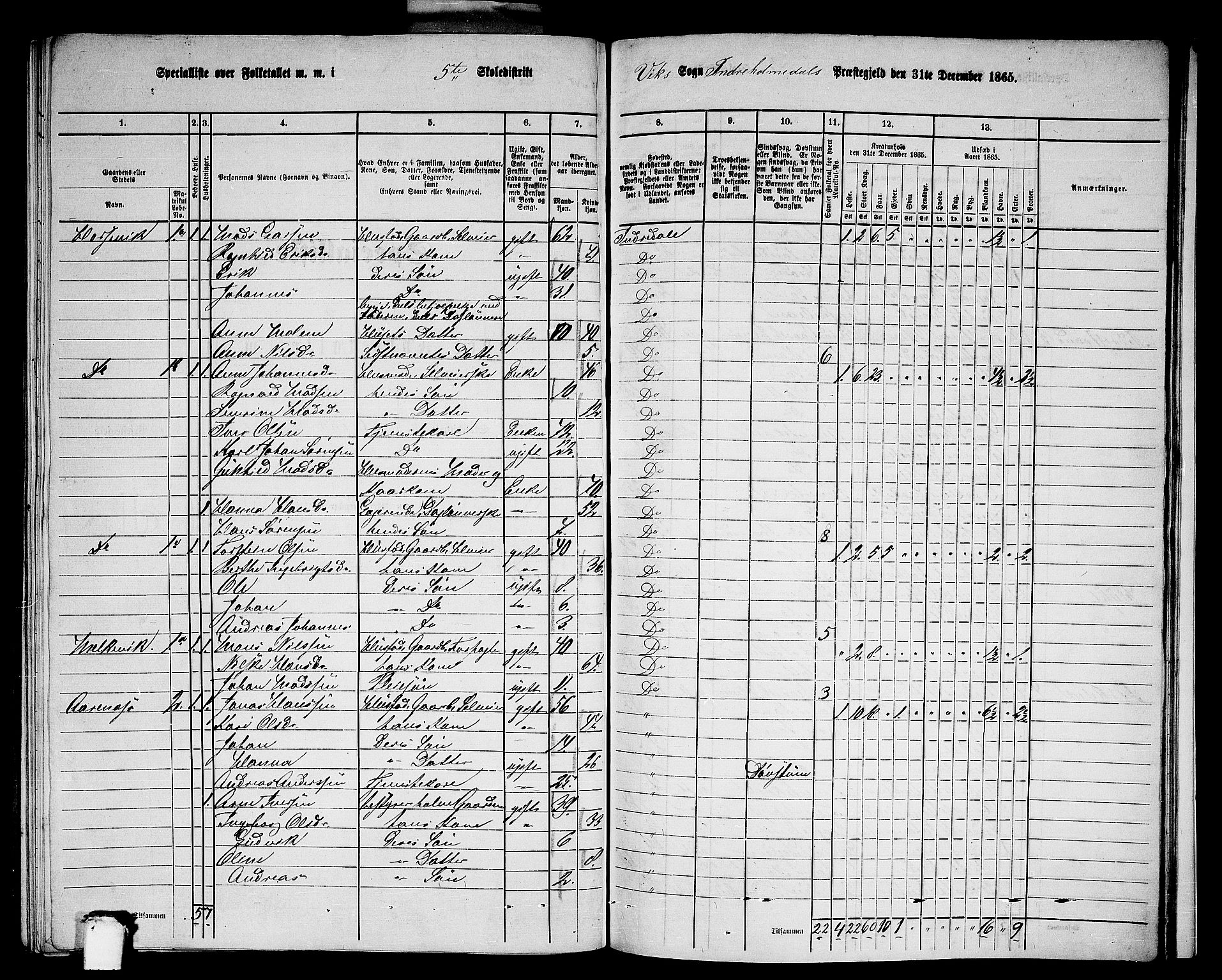 RA, 1865 census for Indre Holmedal, 1865, p. 141