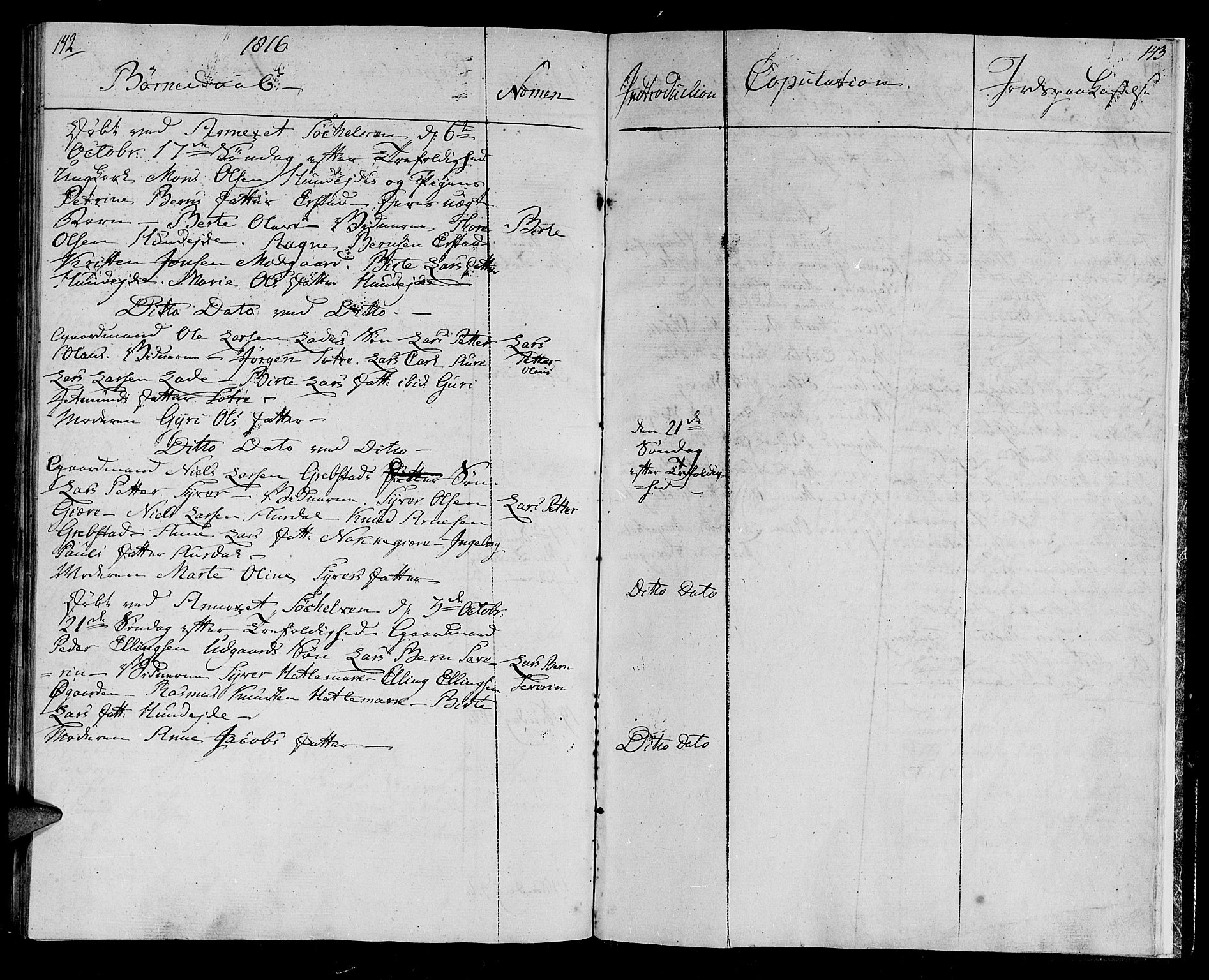 Ministerialprotokoller, klokkerbøker og fødselsregistre - Møre og Romsdal, AV/SAT-A-1454/522/L0309: Parish register (official) no. 522A04, 1810-1816, p. 142-143