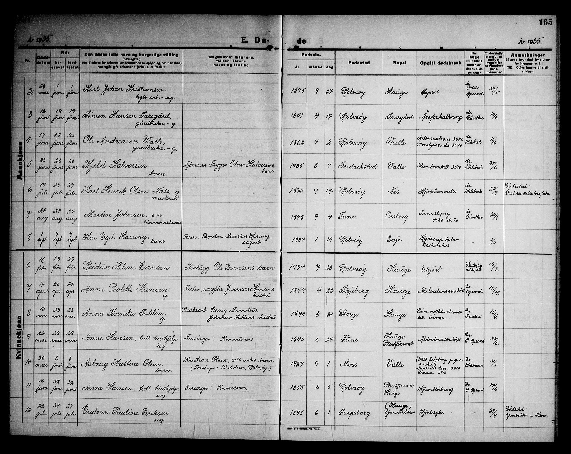 Rolvsøy prestekontor Kirkebøker, AV/SAO-A-2004/G/Ga/L0003: Parish register (copy) no. 3, 1935-1947, p. 165