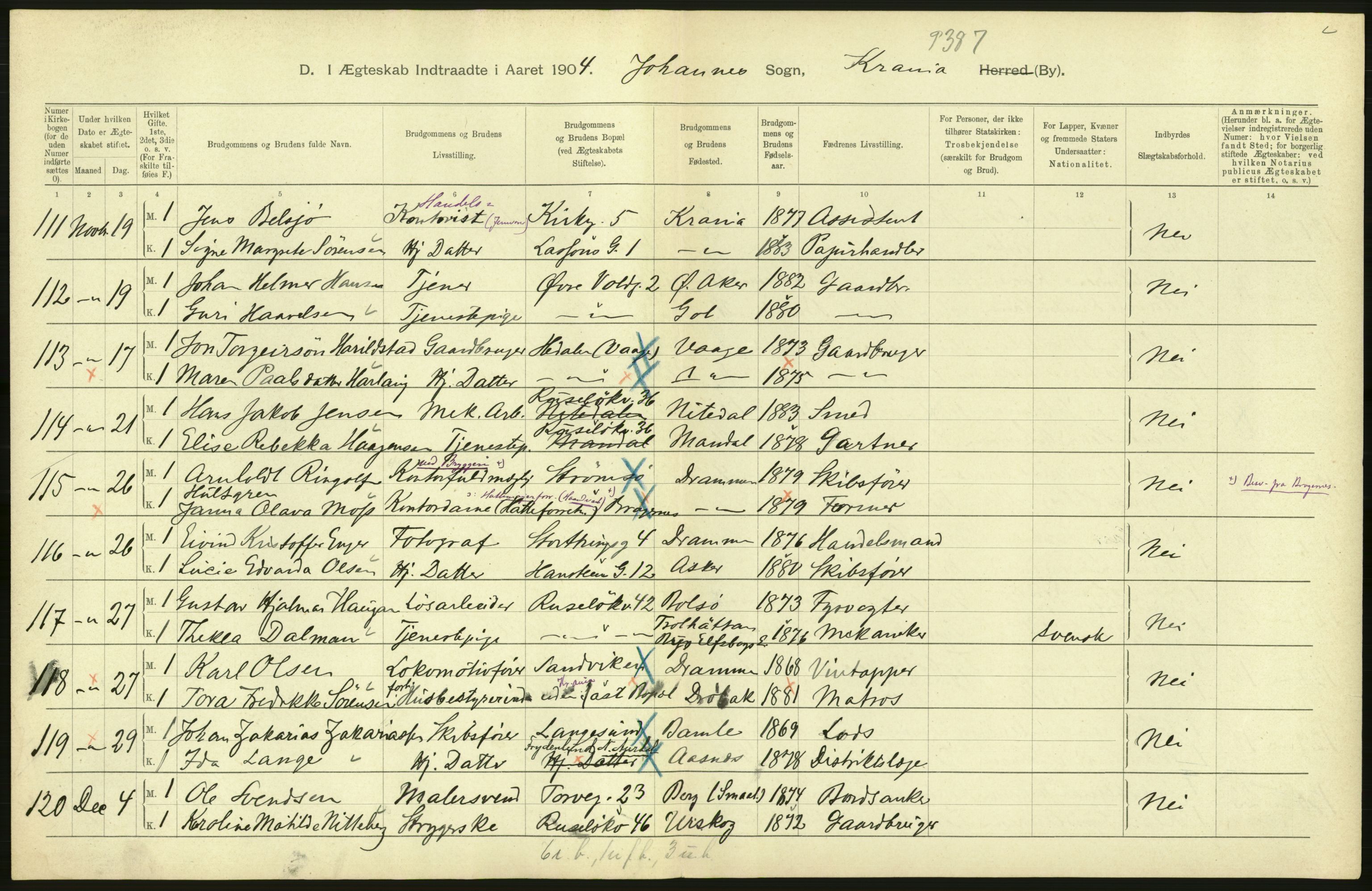 Statistisk sentralbyrå, Sosiodemografiske emner, Befolkning, AV/RA-S-2228/D/Df/Dfa/Dfab/L0004: Kristiania: Gifte, døde, 1904, p. 216