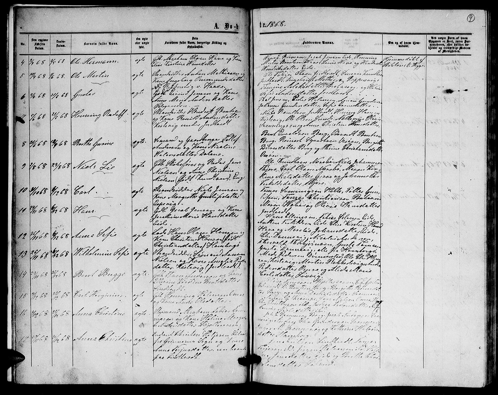 Hommedal sokneprestkontor, AV/SAK-1111-0023/F/Fb/Fba/L0003: Parish register (copy) no. B 3, 1863-1884, p. 9