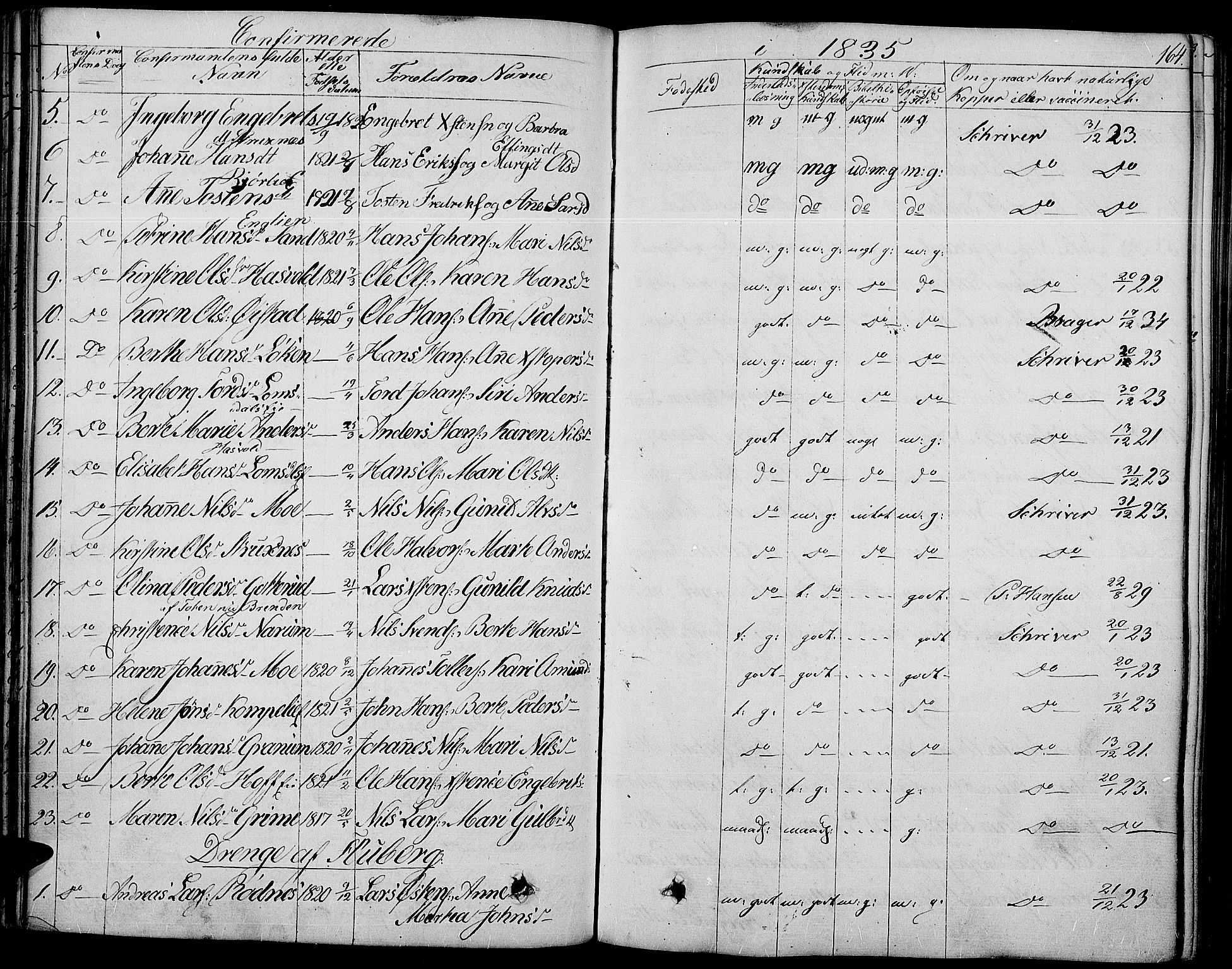 Land prestekontor, AV/SAH-PREST-120/H/Ha/Haa/L0008: Parish register (official) no. 8, 1830-1846, p. 164