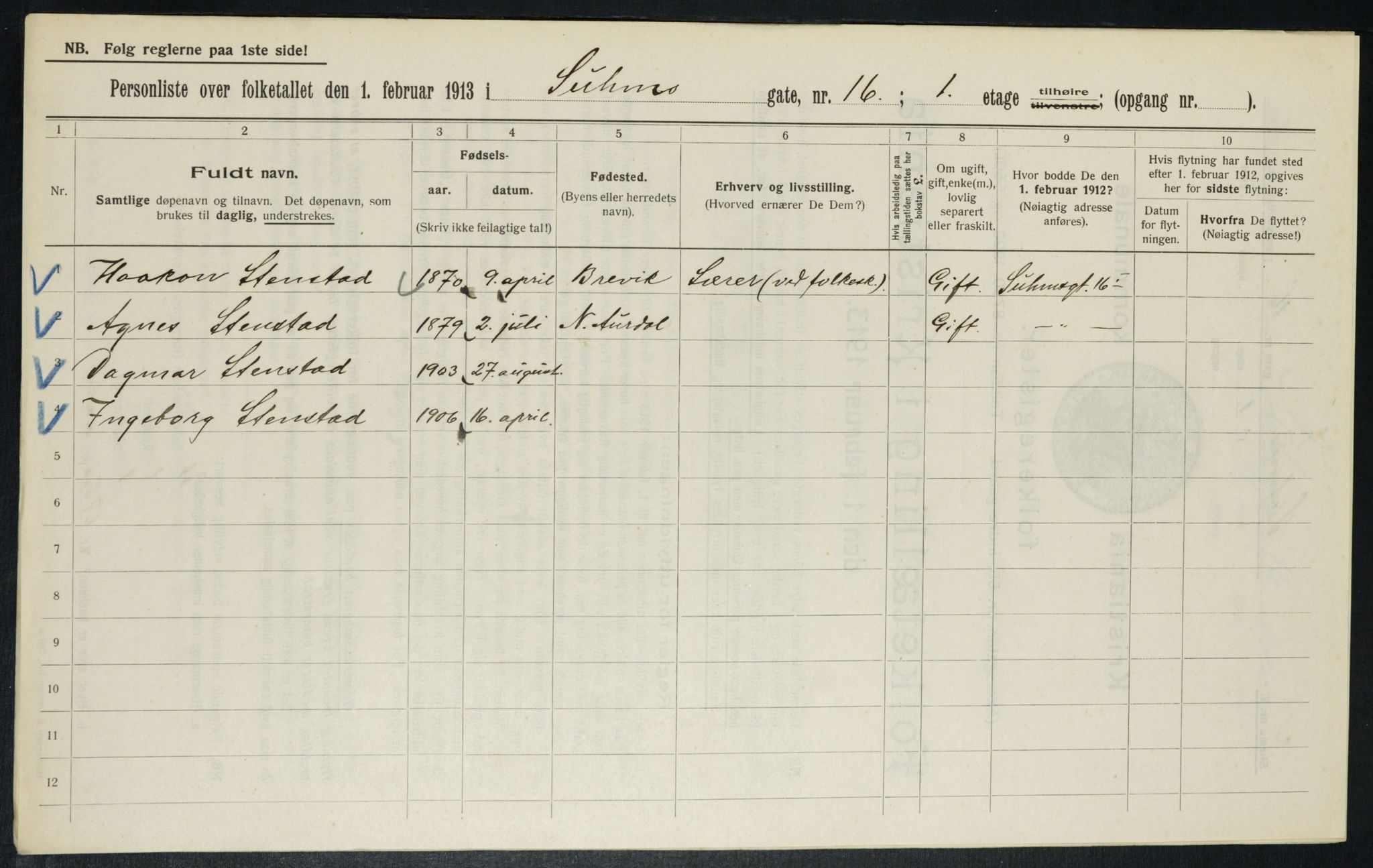 OBA, Municipal Census 1913 for Kristiania, 1913, p. 104749