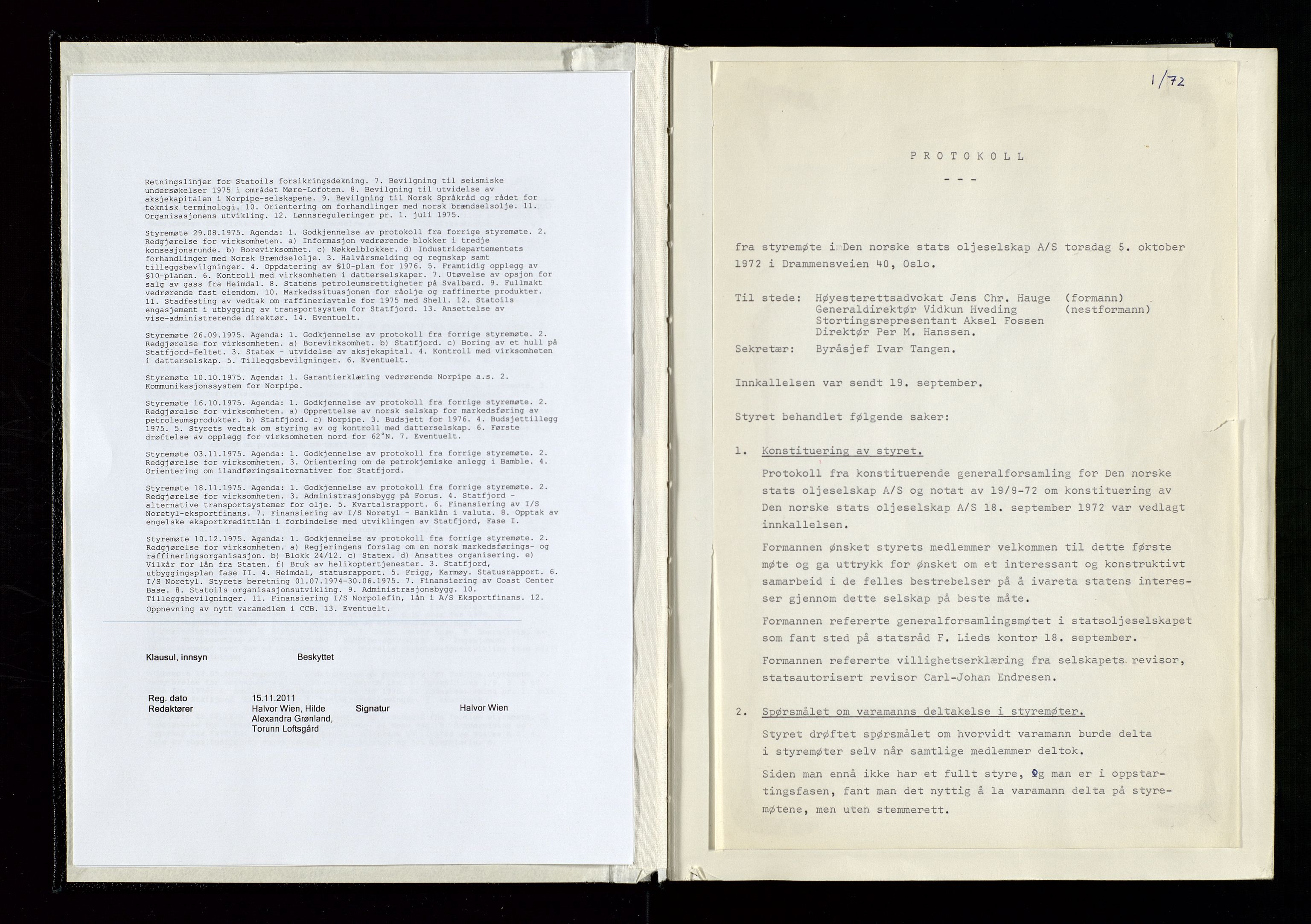 Pa 1339 - Statoil ASA, SAST/A-101656/0001/A/Ab/Aba/L0001: Styremøteprotokoller, 05.10.1972 til 14.12.1978, 1972-1978, p. 6