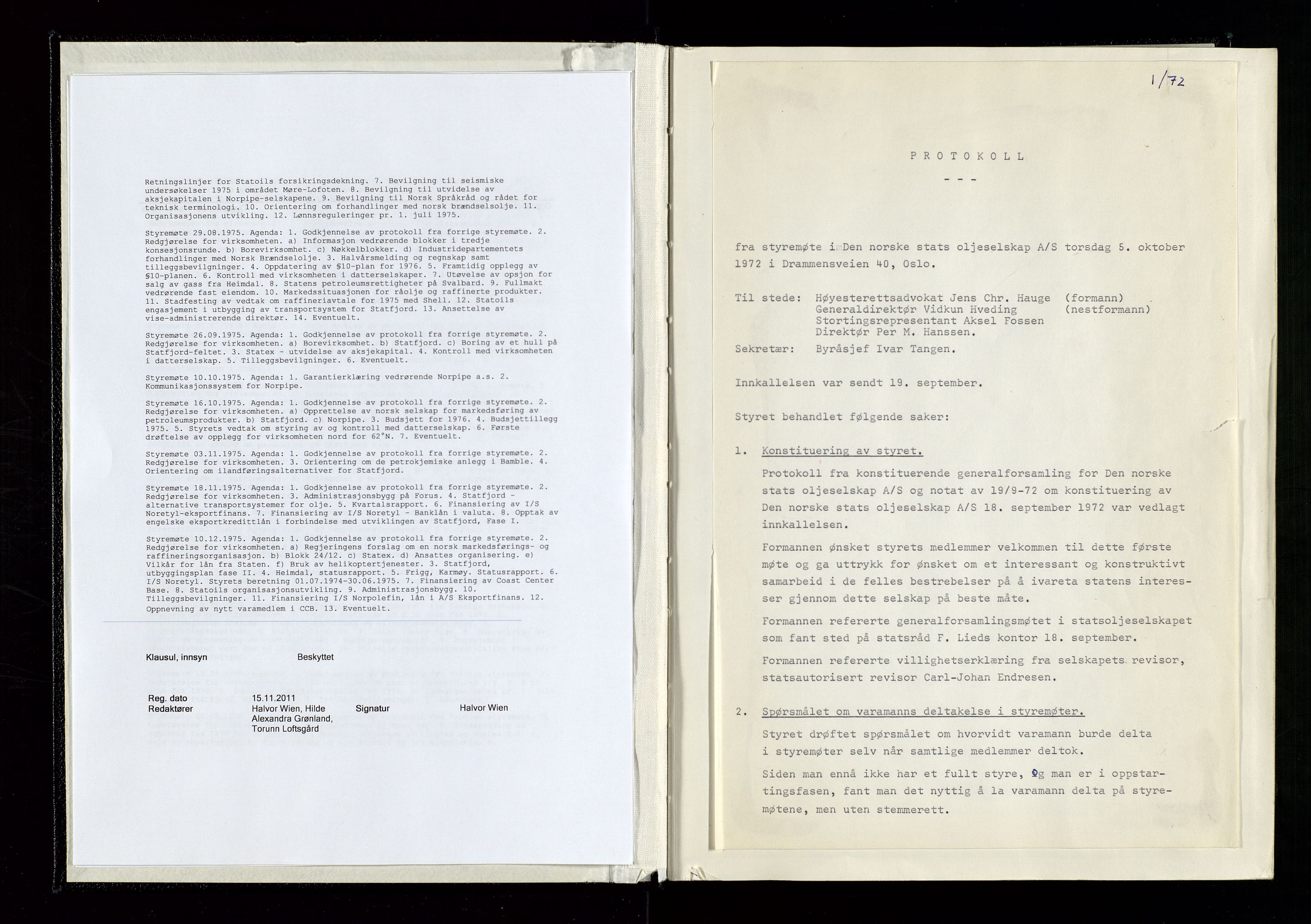 Pa 1339 - Statoil ASA, AV/SAST-A-101656/0001/A/Ab/Aba/L0001: Styremøteprotokoller, 05.10.1972 til 14.12.1978, 1972-1978, p. 6