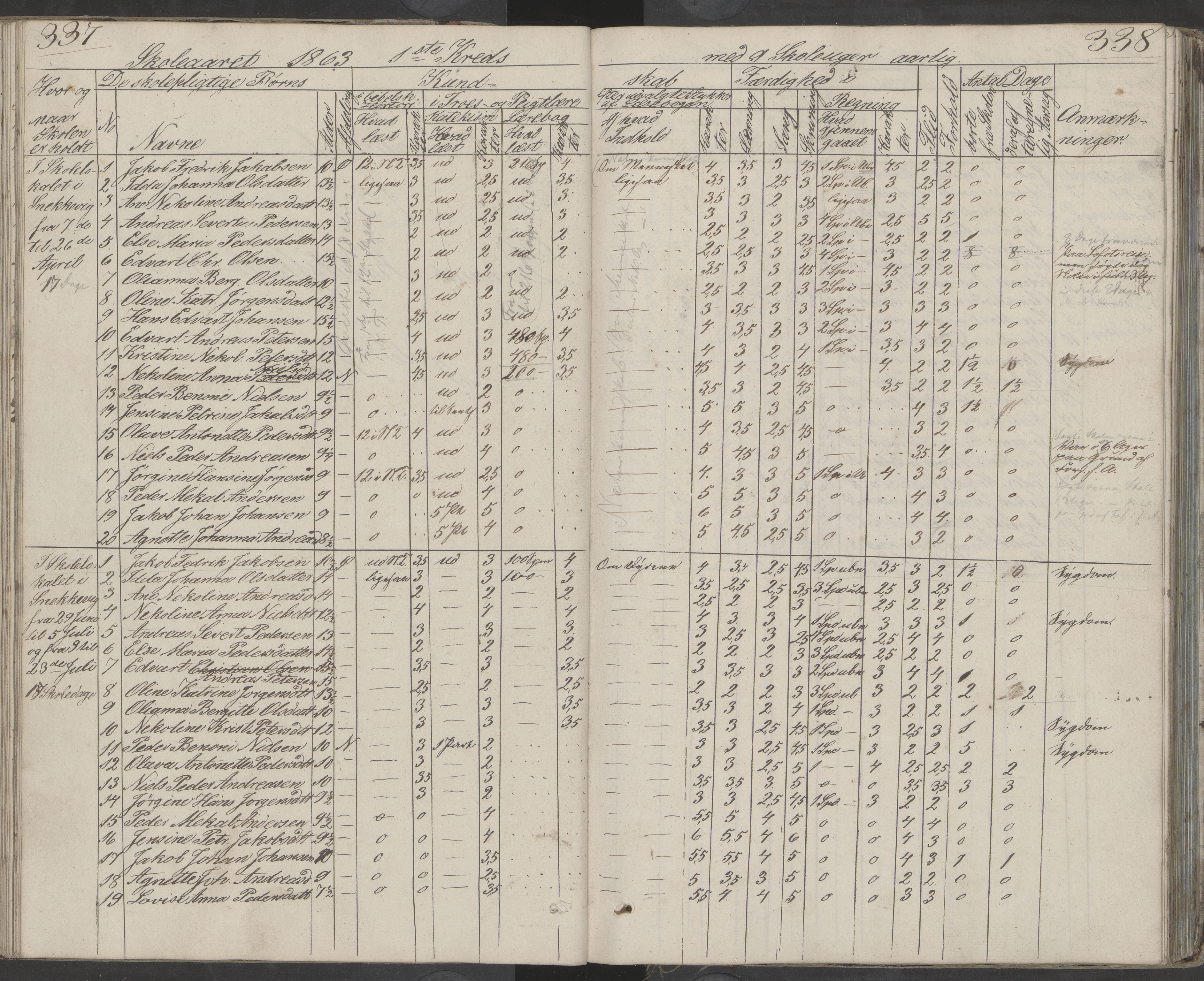 Dønna kommune. Dønnes fastskole, AIN/K-18270.510.01/442/L0001: Skoleprotokoll, 1832-1863, p. 338