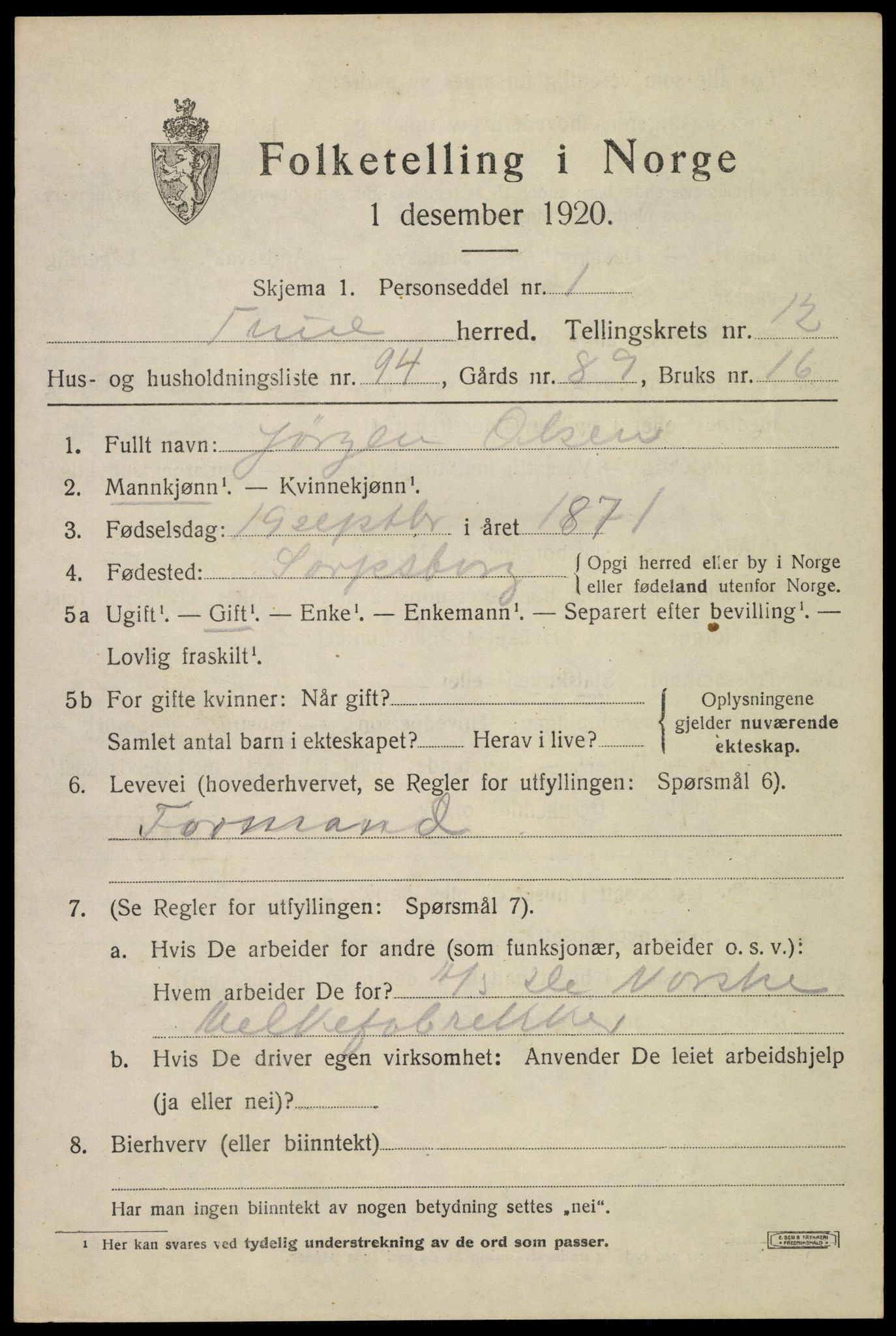 SAO, 1920 census for Tune, 1920, p. 18266