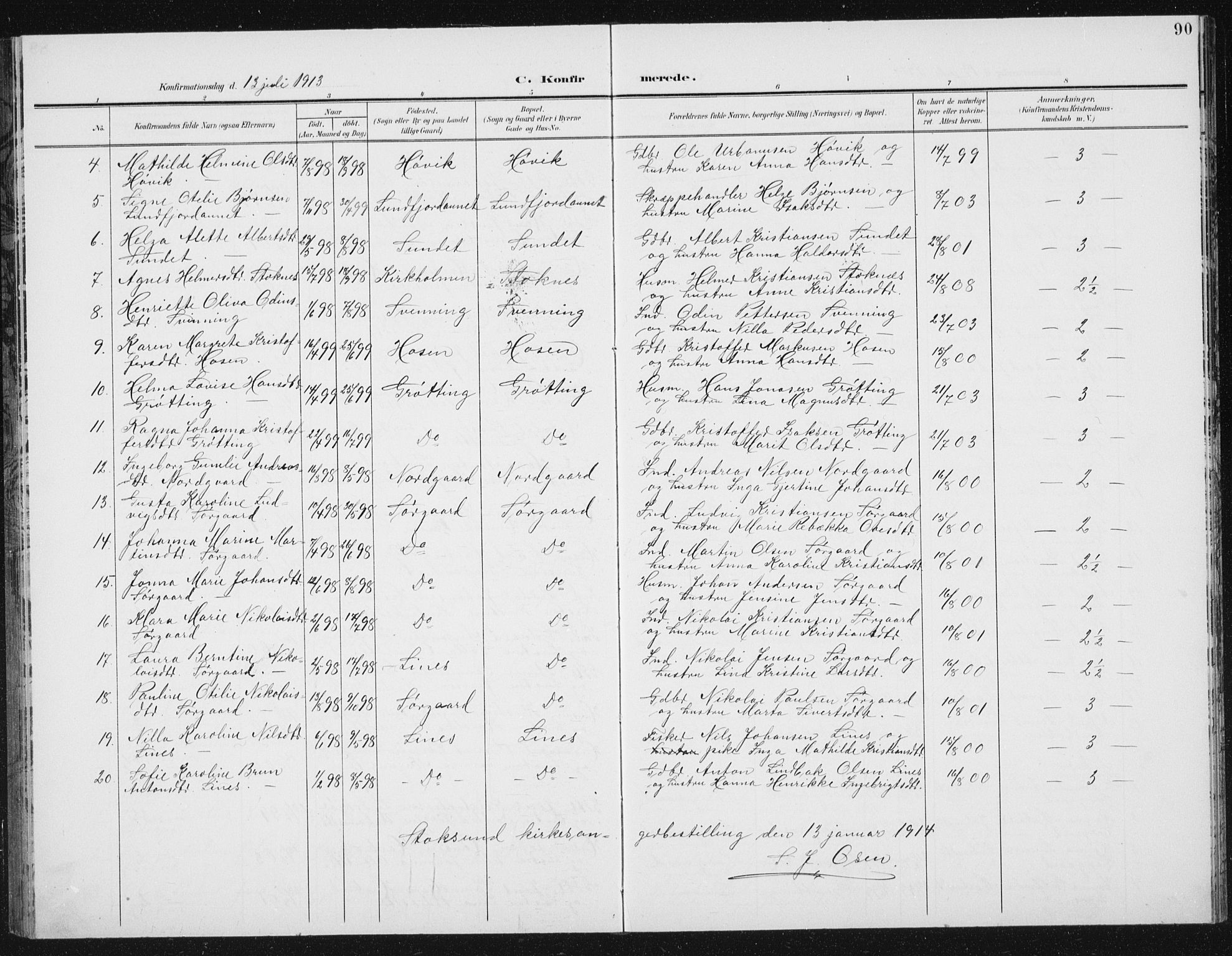 Ministerialprotokoller, klokkerbøker og fødselsregistre - Sør-Trøndelag, SAT/A-1456/656/L0699: Parish register (copy) no. 656C05, 1905-1920, p. 90