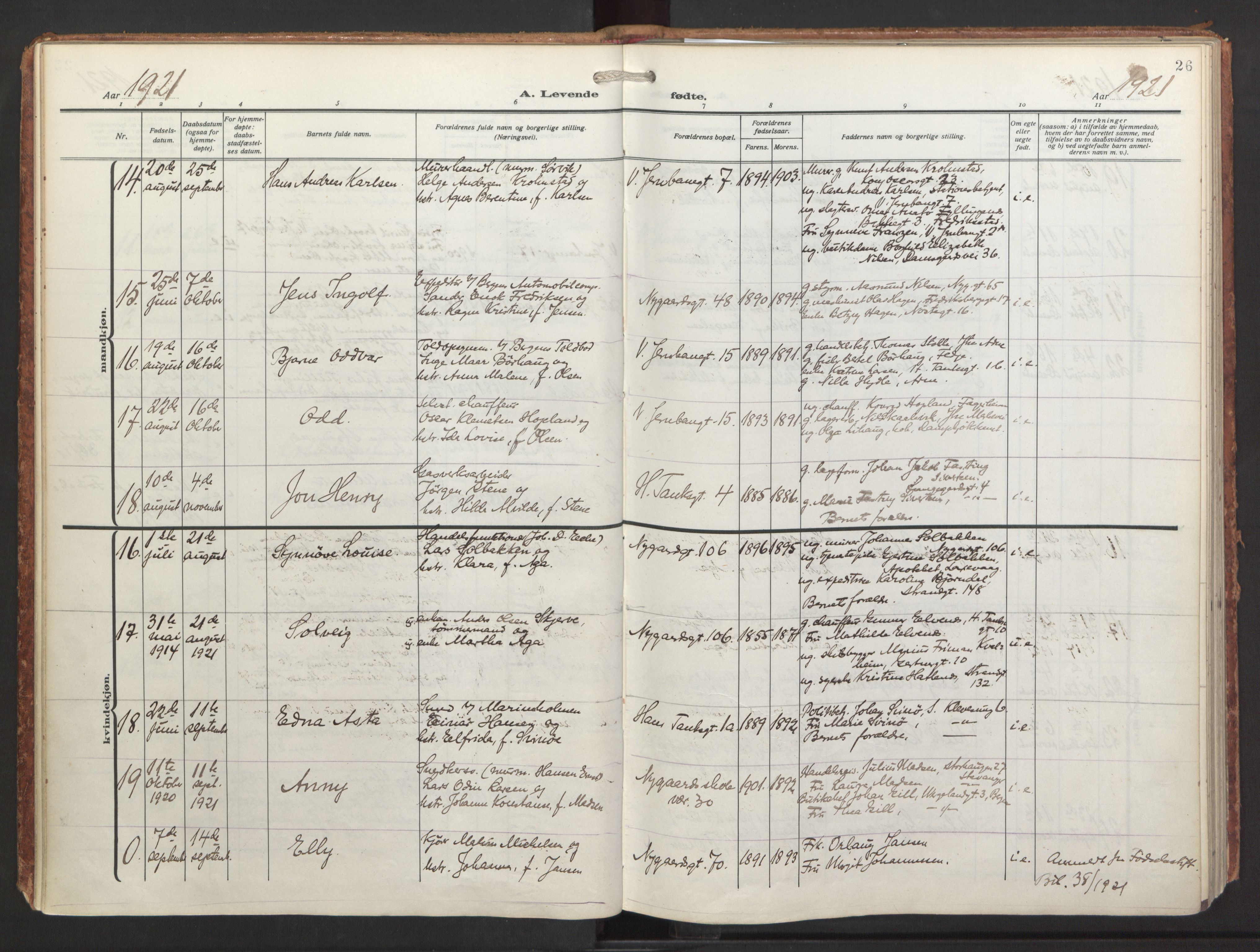 St. Jacob sokneprestembete, AV/SAB-A-78001/H/Haa/L0001: Parish register (official) no. A 1, 1917-1952, p. 26