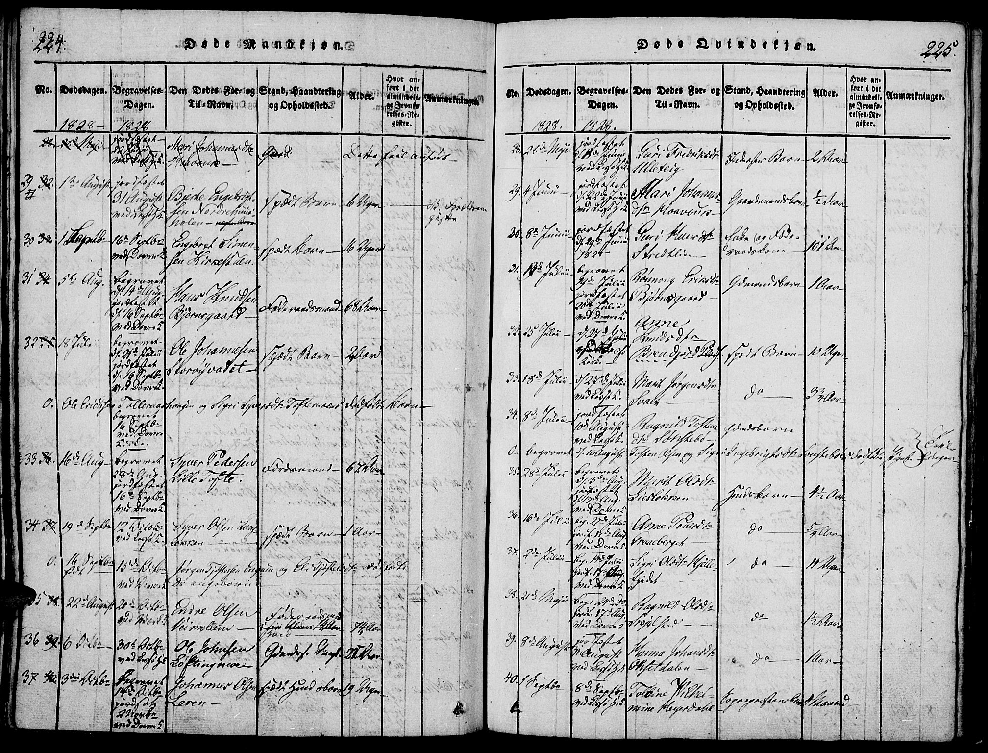 Lesja prestekontor, SAH/PREST-068/H/Ha/Haa/L0004: Parish register (official) no. 4, 1820-1829, p. 224-225