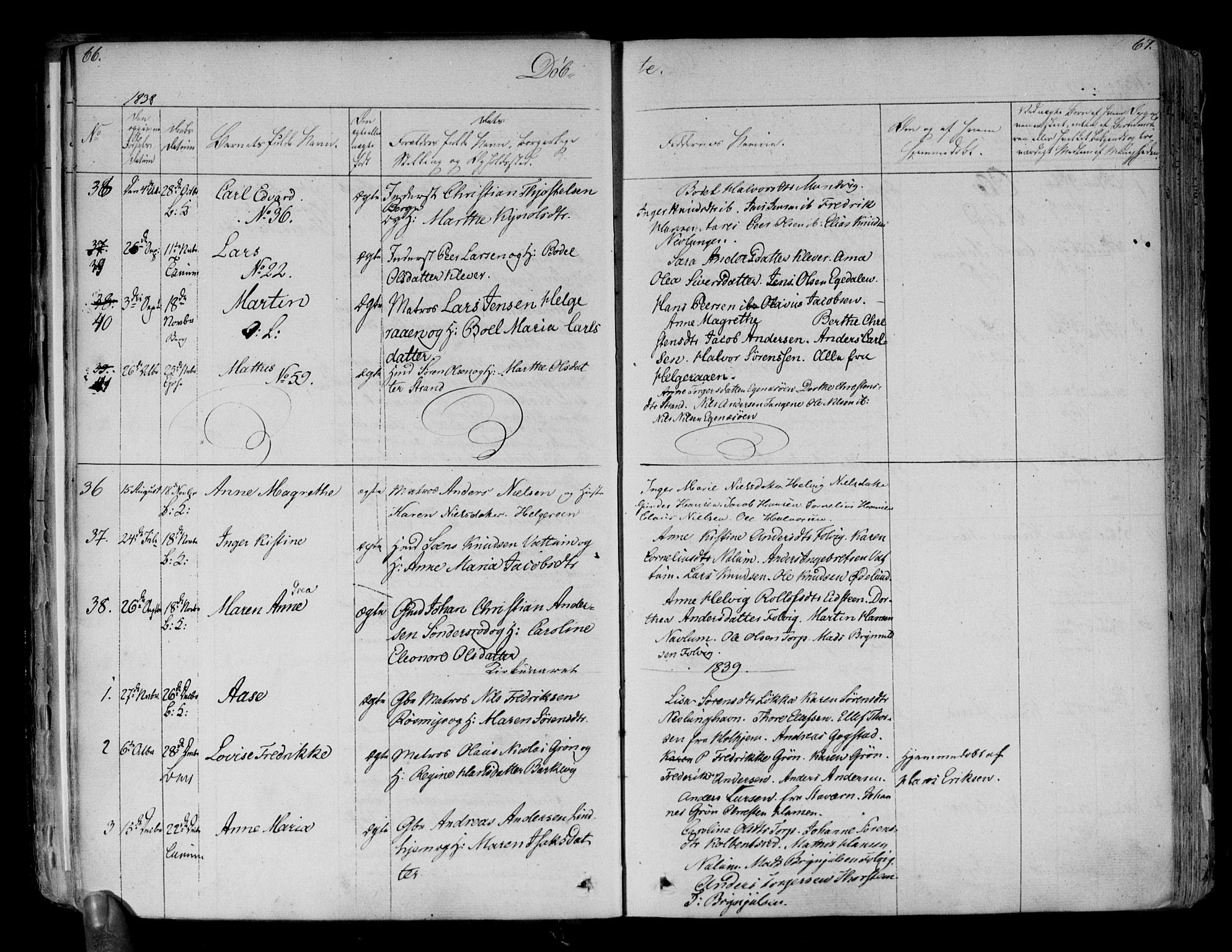 Brunlanes kirkebøker, AV/SAKO-A-342/F/Fa/L0003: Parish register (official) no. I 3, 1834-1845, p. 66-67