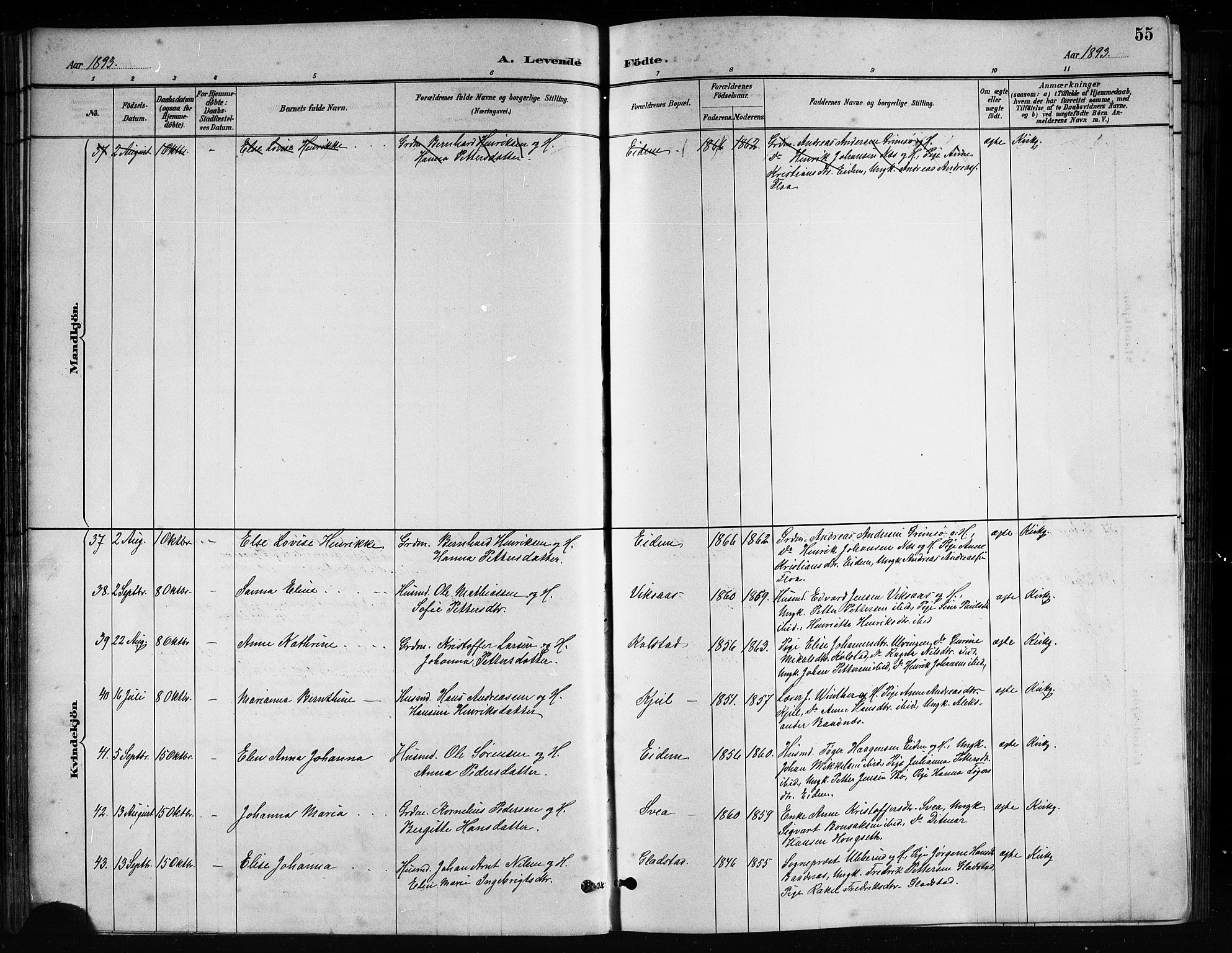 Ministerialprotokoller, klokkerbøker og fødselsregistre - Nordland, AV/SAT-A-1459/816/L0253: Parish register (copy) no. 816C03, 1886-1905, p. 55