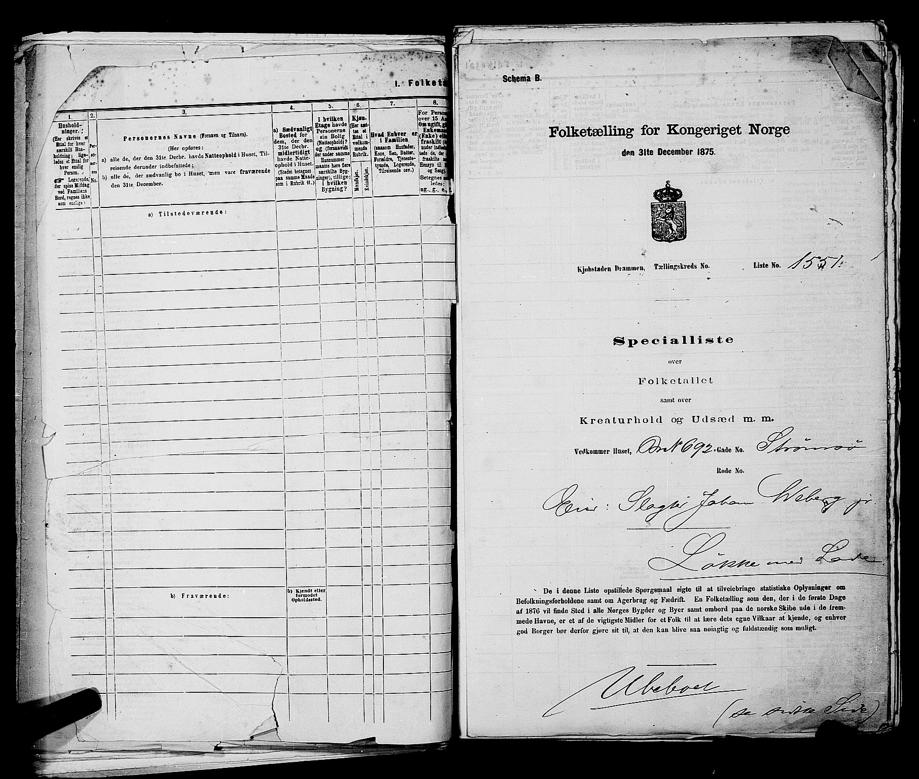 SAKO, 1875 census for 0602 Drammen, 1875, p. 3792