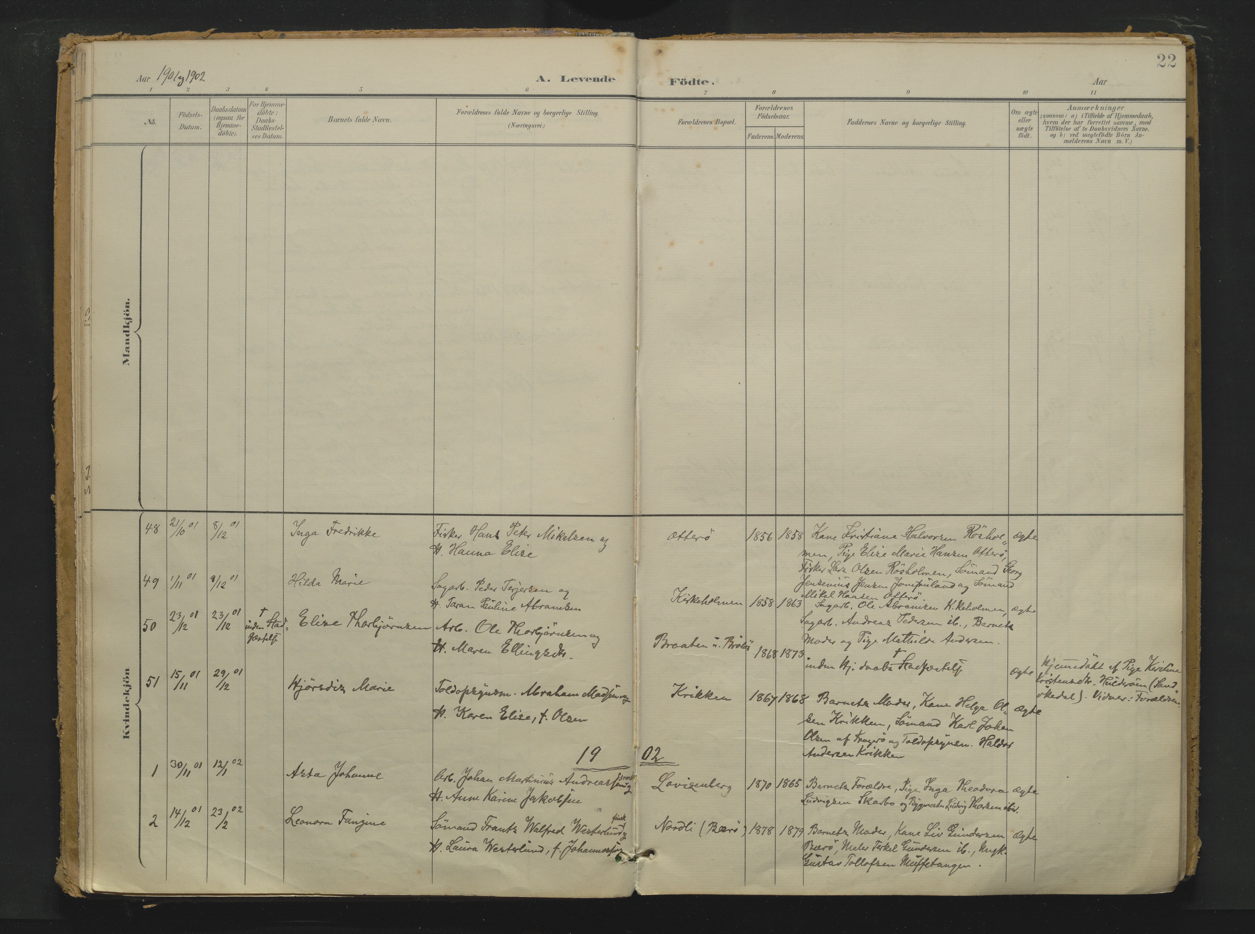 Skåtøy kirkebøker, AV/SAKO-A-304/F/Fa/L0006: Parish register (official) no. I 6, 1899-1919, p. 22