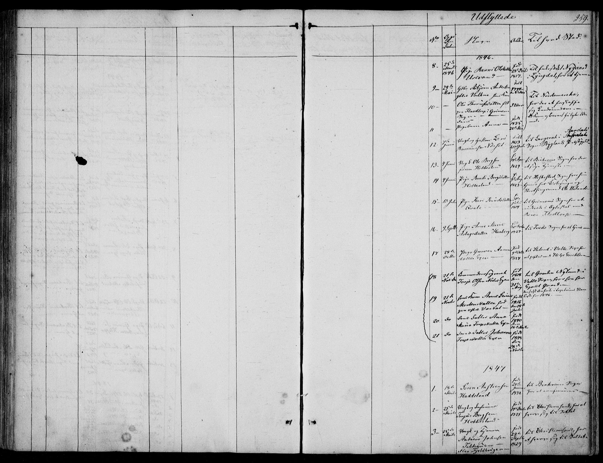 Hægebostad sokneprestkontor, AV/SAK-1111-0024/F/Fa/Fab/L0002: Parish register (official) no. A 2, 1836-1872, p. 259