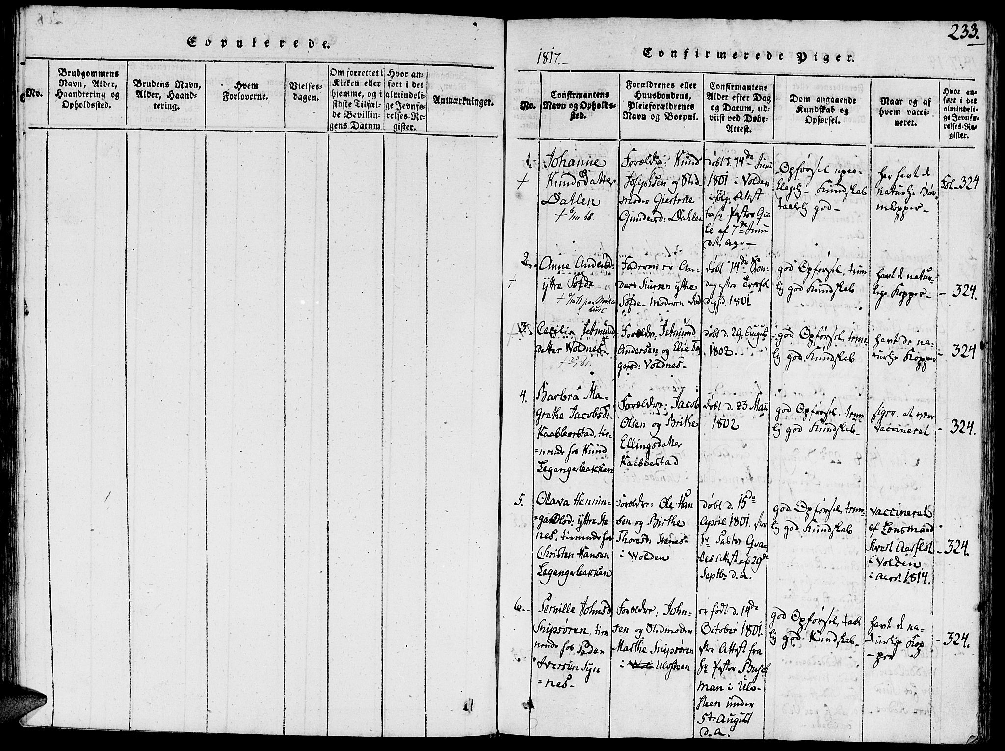 Ministerialprotokoller, klokkerbøker og fødselsregistre - Møre og Romsdal, SAT/A-1454/504/L0054: Parish register (official) no. 504A01, 1816-1861, p. 233