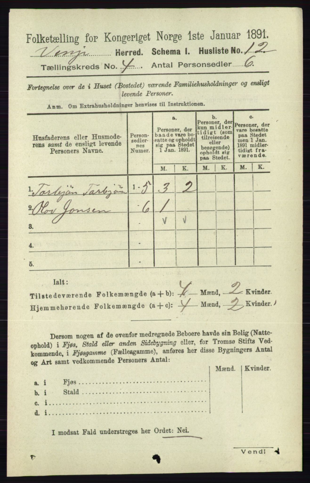 RA, 1891 census for 0834 Vinje, 1891, p. 917