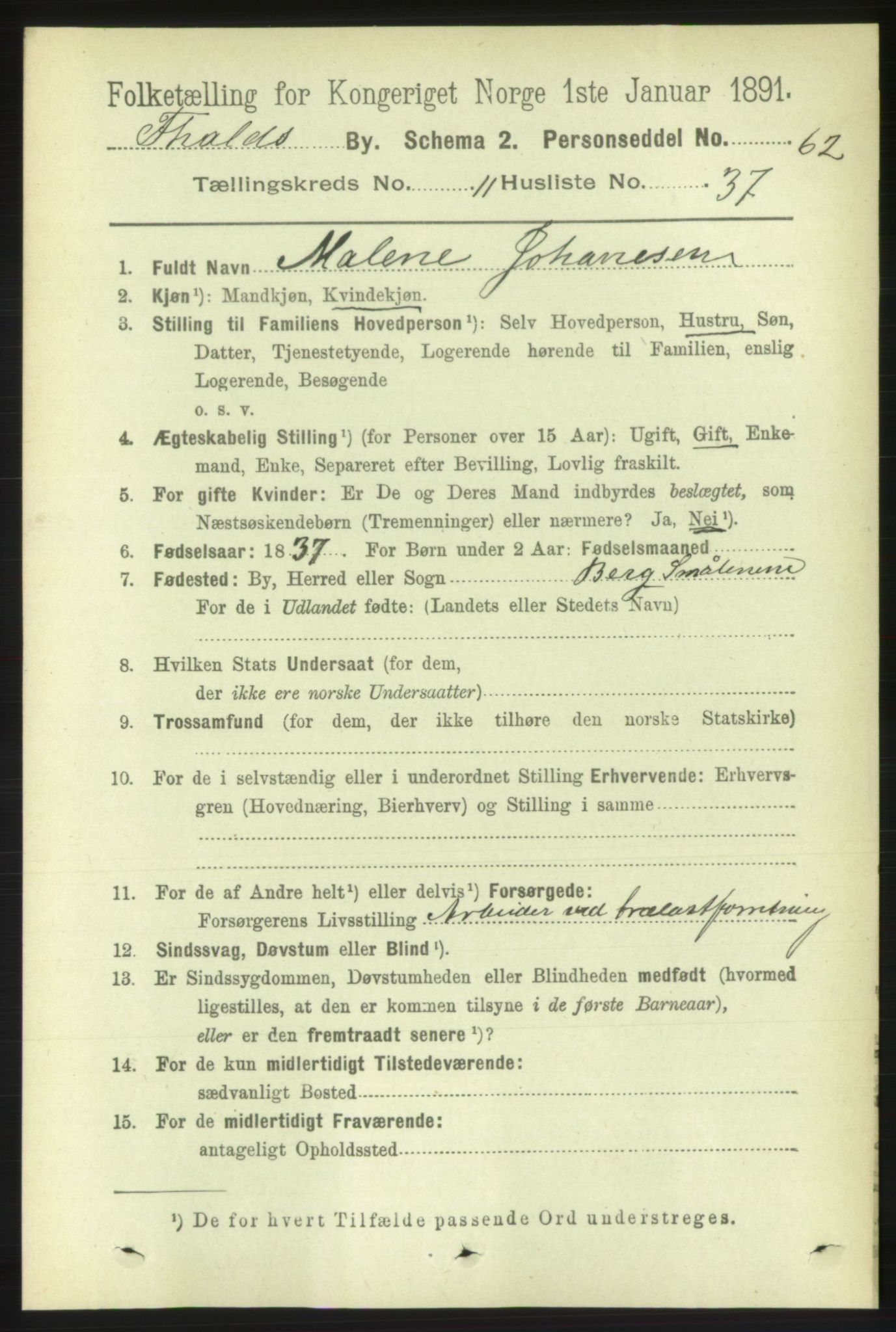 RA, 1891 census for 0101 Fredrikshald, 1891, p. 8121