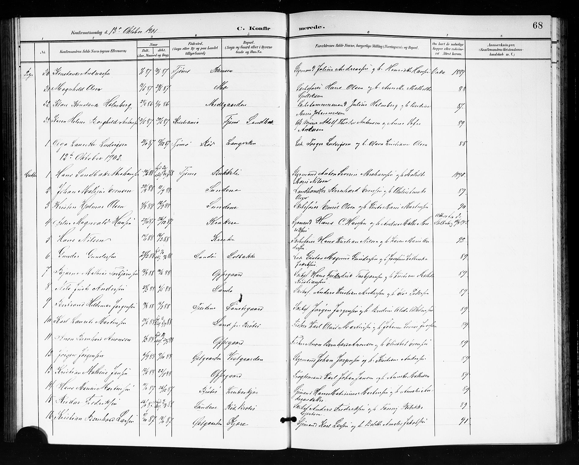 Tjøme kirkebøker, SAKO/A-328/G/Ga/L0001: Parish register (copy) no. 1, 1901-1910, p. 68