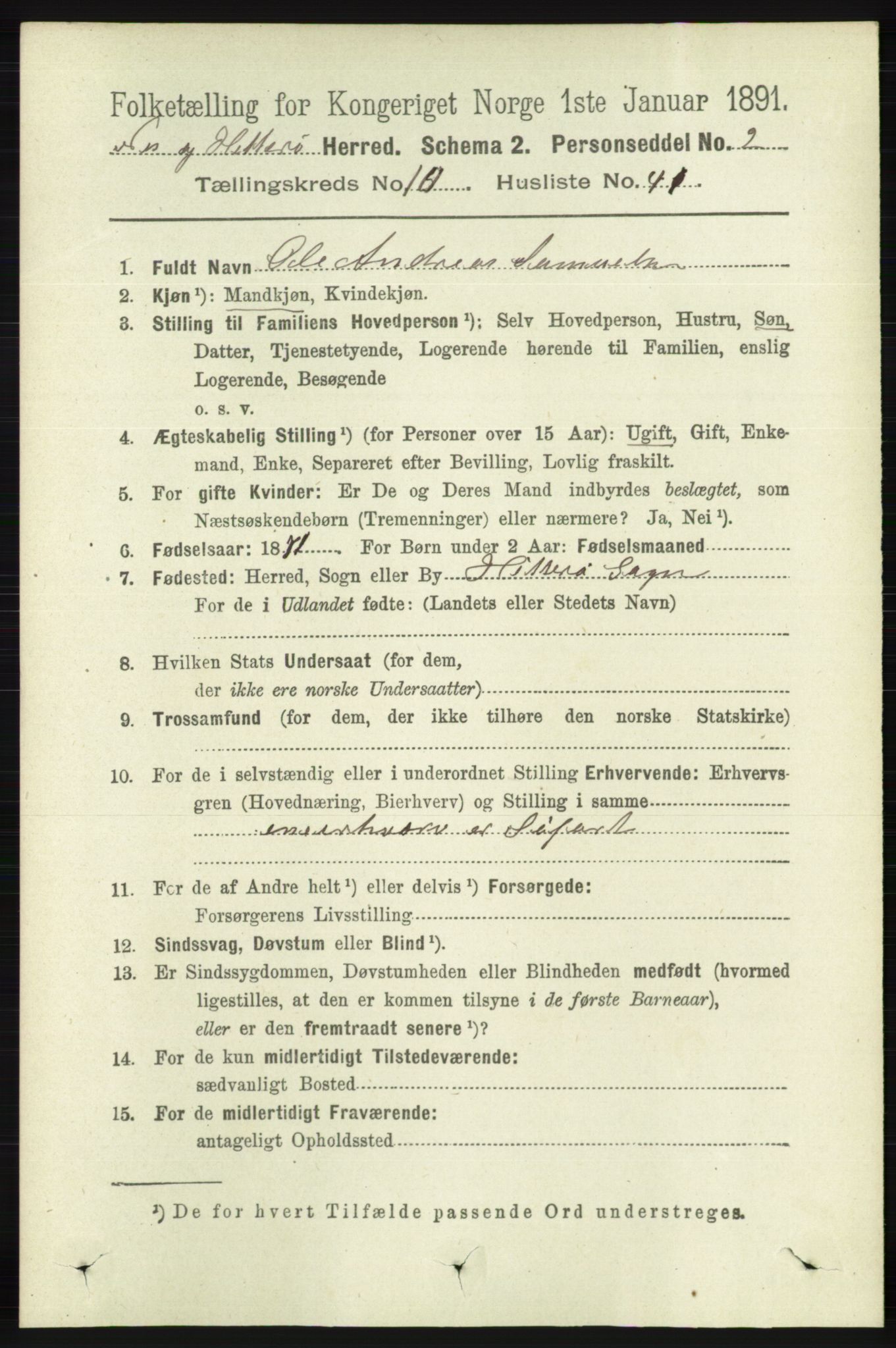 RA, 1891 census for 1043 Hidra og Nes, 1891, p. 4353