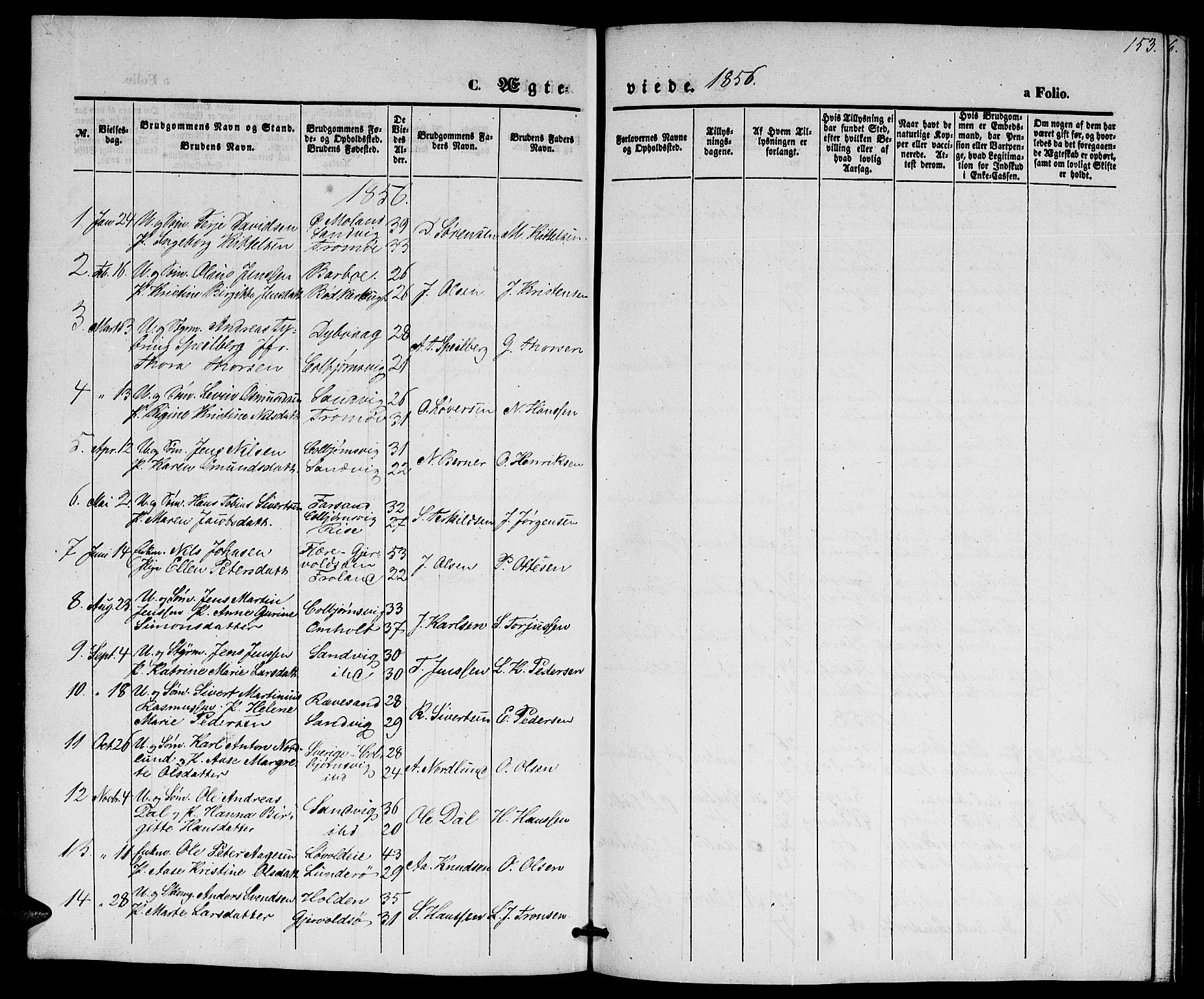 Hisøy sokneprestkontor, SAK/1111-0020/F/Fb/L0001: Parish register (copy) no. B 1, 1849-1872, p. 153