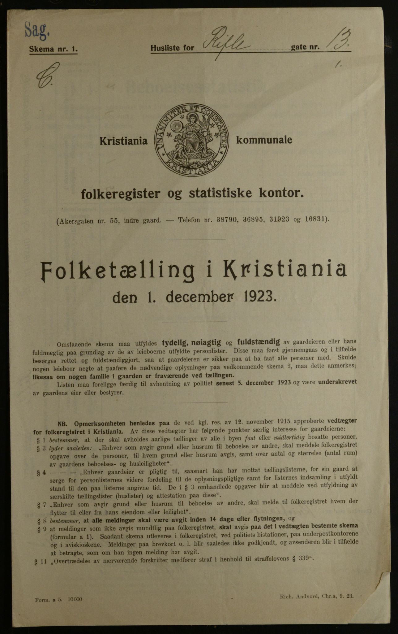 OBA, Municipal Census 1923 for Kristiania, 1923, p. 91864