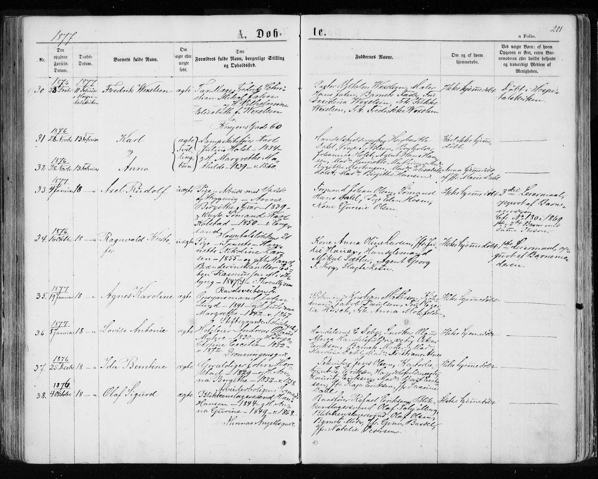 Ministerialprotokoller, klokkerbøker og fødselsregistre - Sør-Trøndelag, SAT/A-1456/601/L0054: Parish register (official) no. 601A22, 1866-1877, p. 201