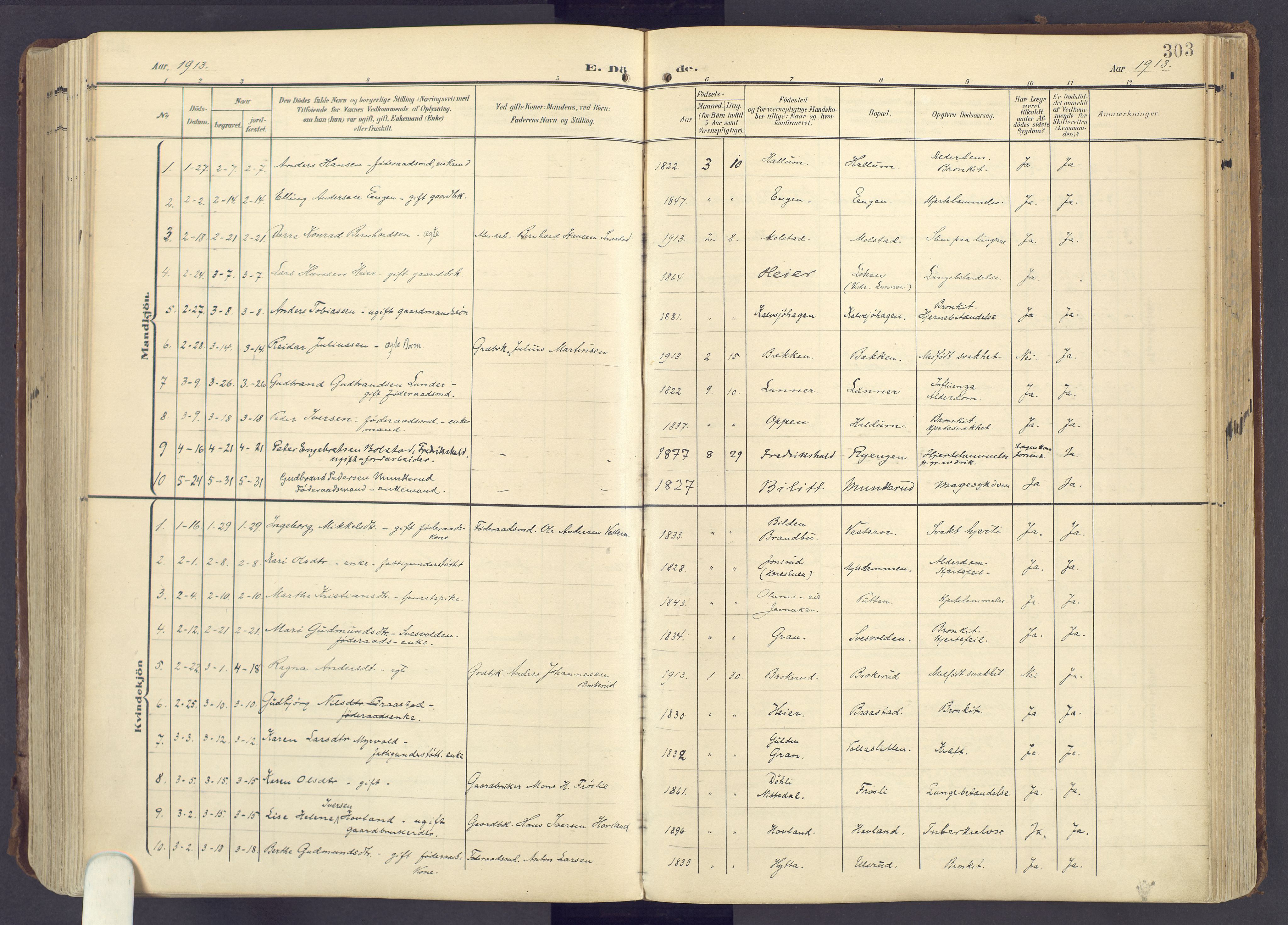 Lunner prestekontor, SAH/PREST-118/H/Ha/Haa/L0001: Parish register (official) no. 1, 1907-1922, p. 303