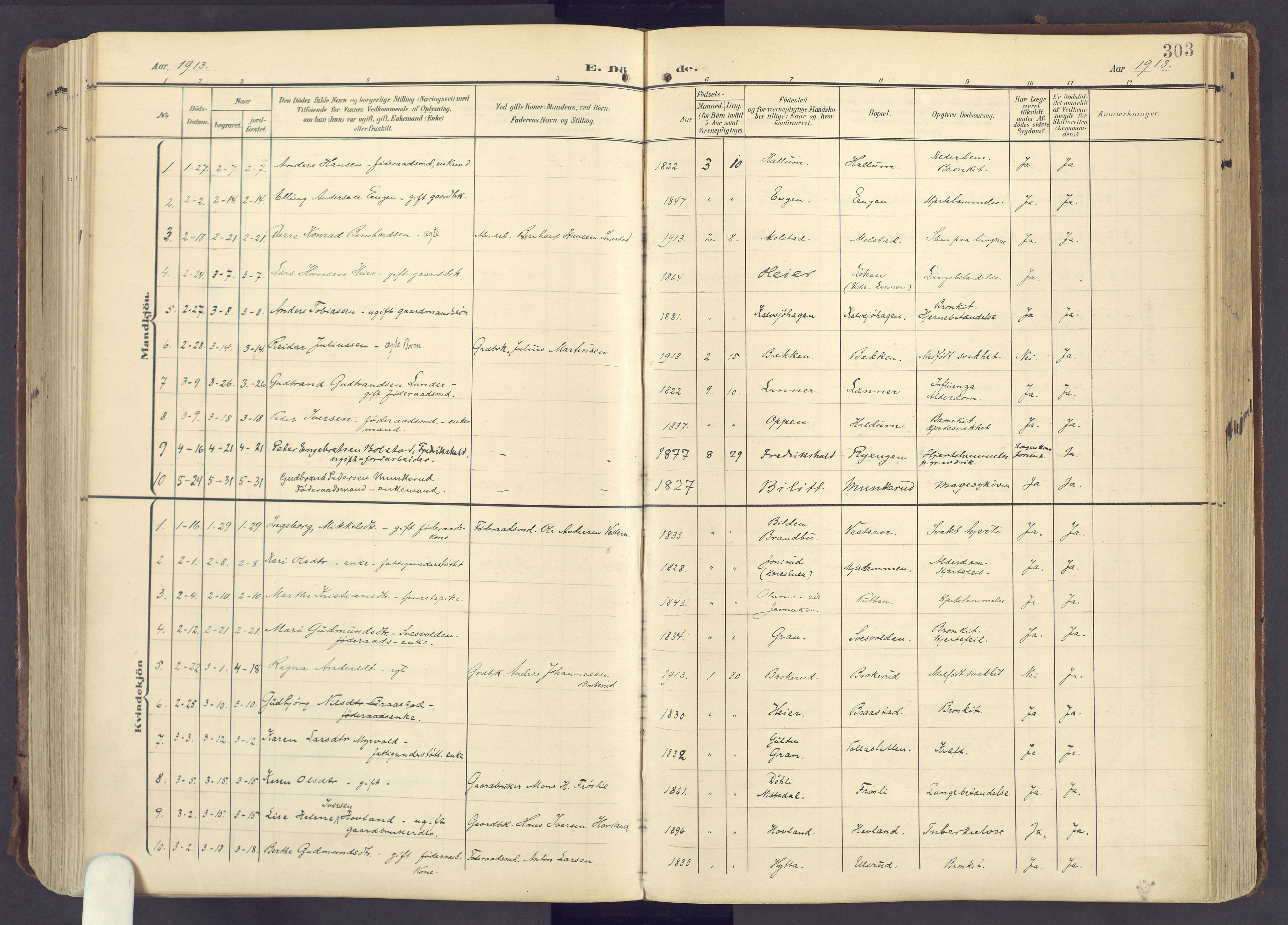 Lunner prestekontor, AV/SAH-PREST-118/H/Ha/Haa/L0001: Parish register (official) no. 1, 1907-1922, p. 303