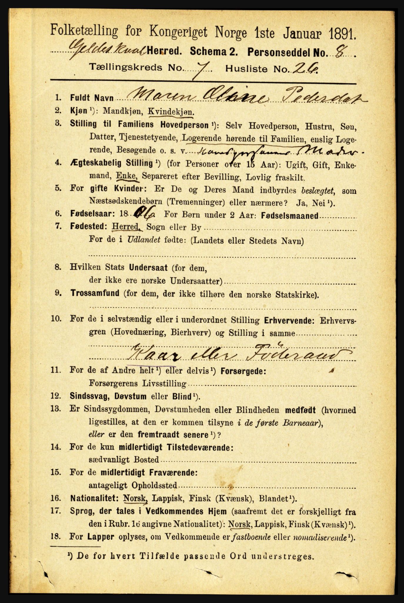 RA, 1891 census for 1838 Gildeskål, 1891, p. 2366