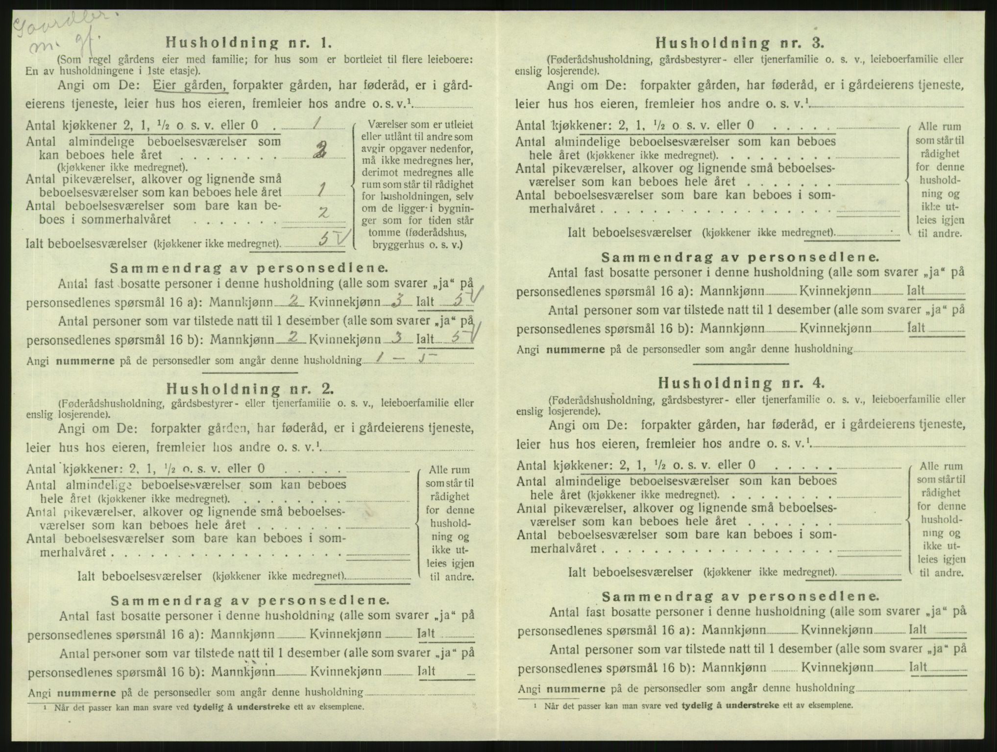 SAT, 1920 census for Kvam, 1920, p. 486