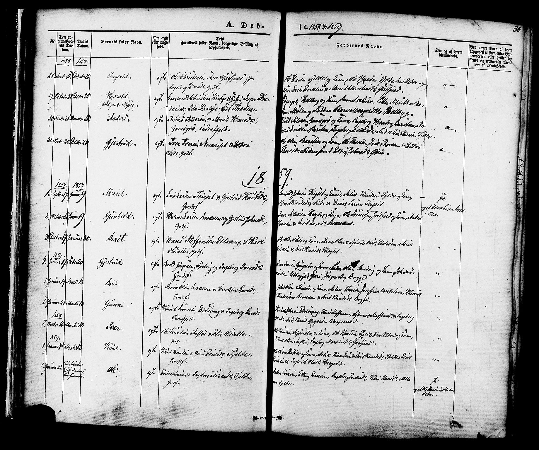 Ministerialprotokoller, klokkerbøker og fødselsregistre - Møre og Romsdal, SAT/A-1454/551/L0625: Parish register (official) no. 551A05, 1846-1879, p. 36