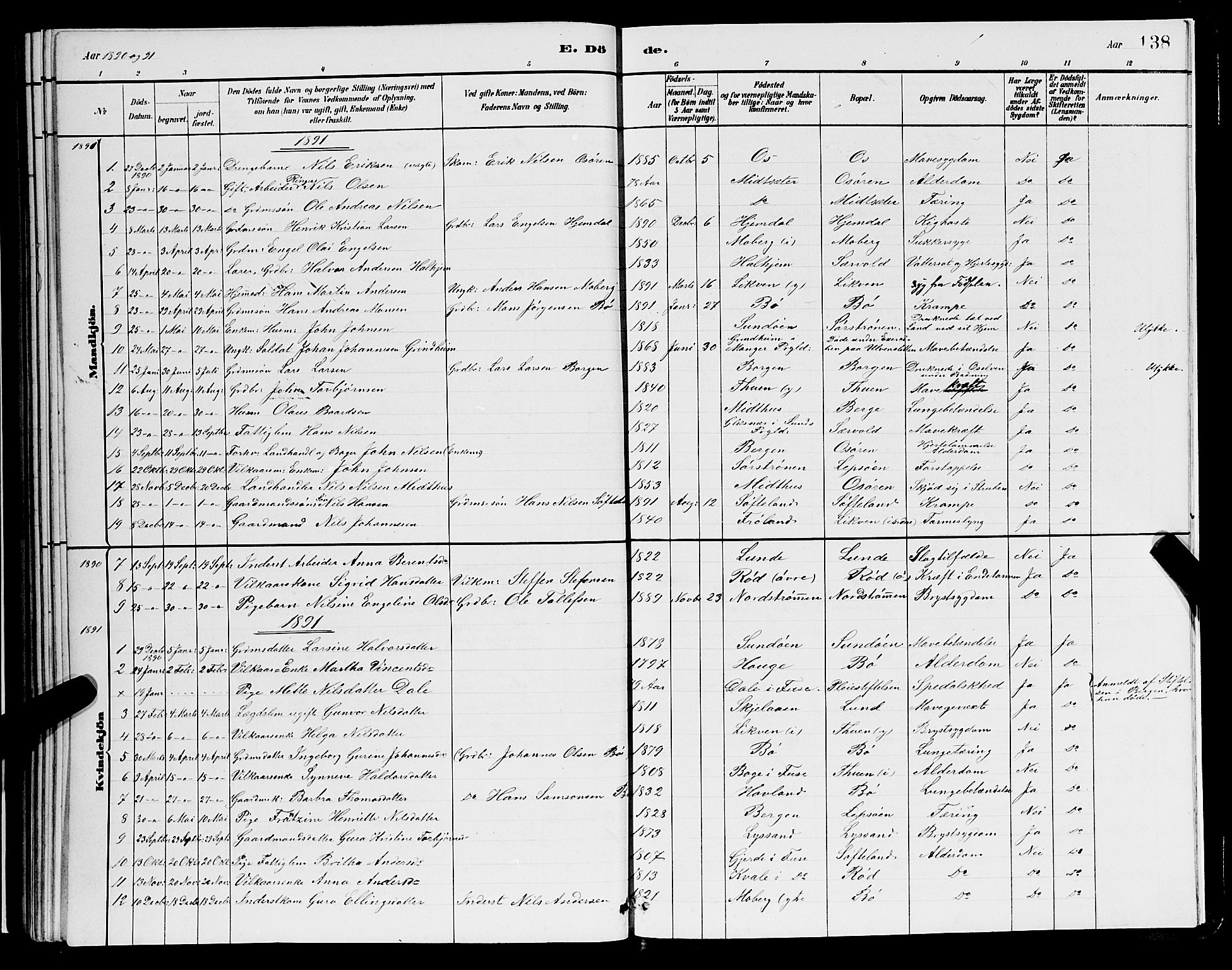 Os sokneprestembete, SAB/A-99929: Parish register (copy) no. A 2, 1880-1896, p. 138