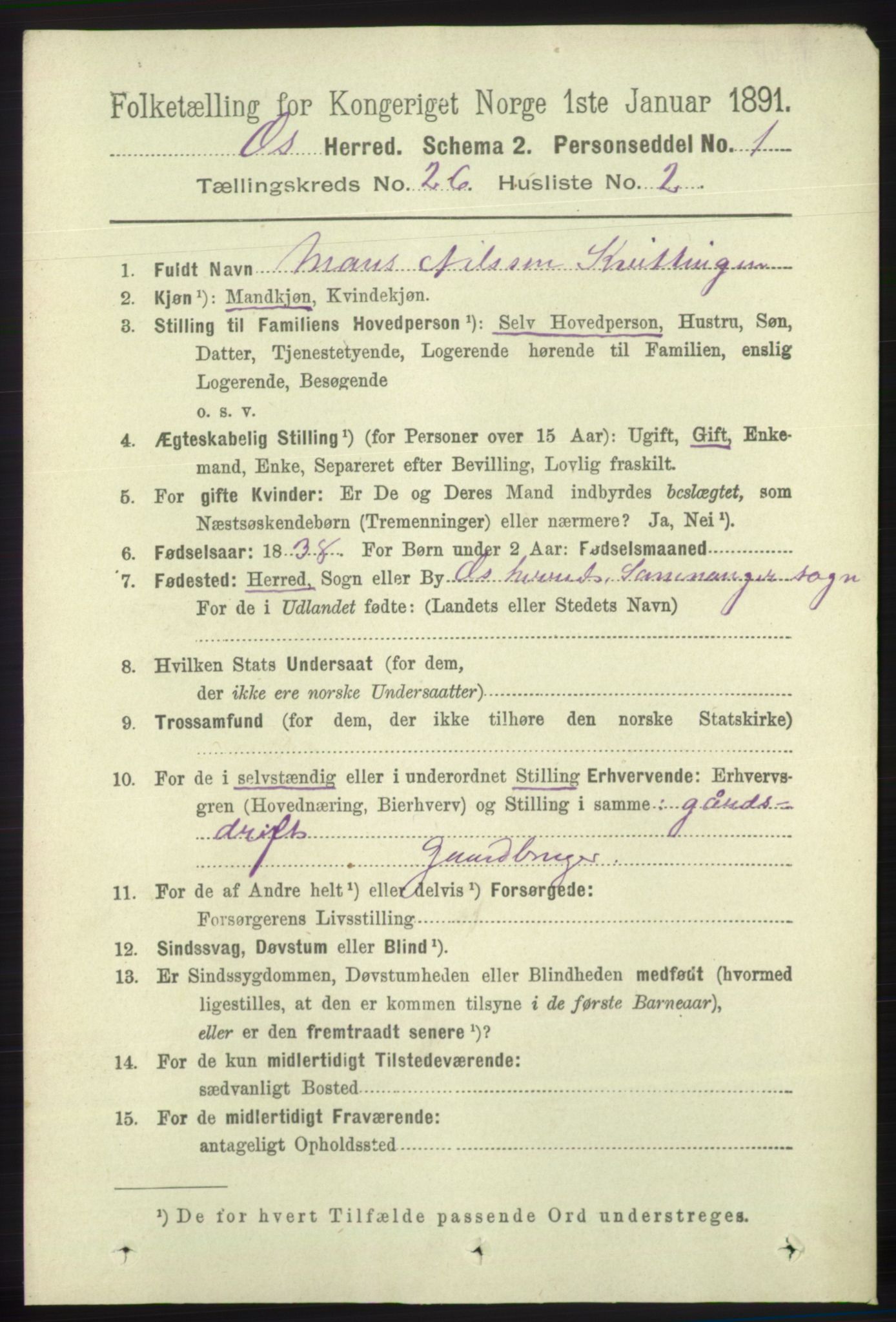 RA, 1891 census for 1243 Os, 1891, p. 5489