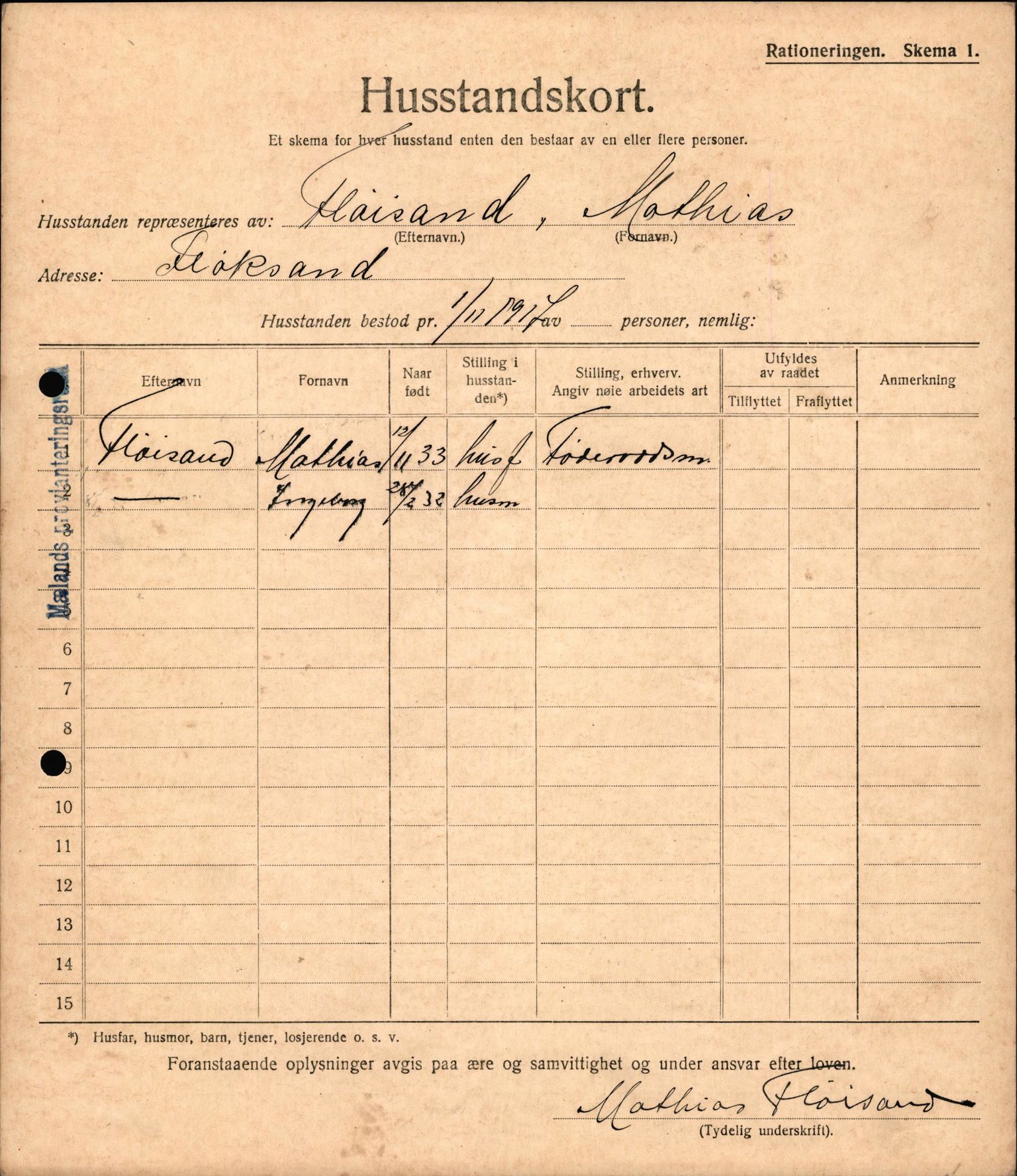 IKAH, Meland kommune, Provianteringsrådet, Husstander per 01.11.1917, 1917-1918, p. 51