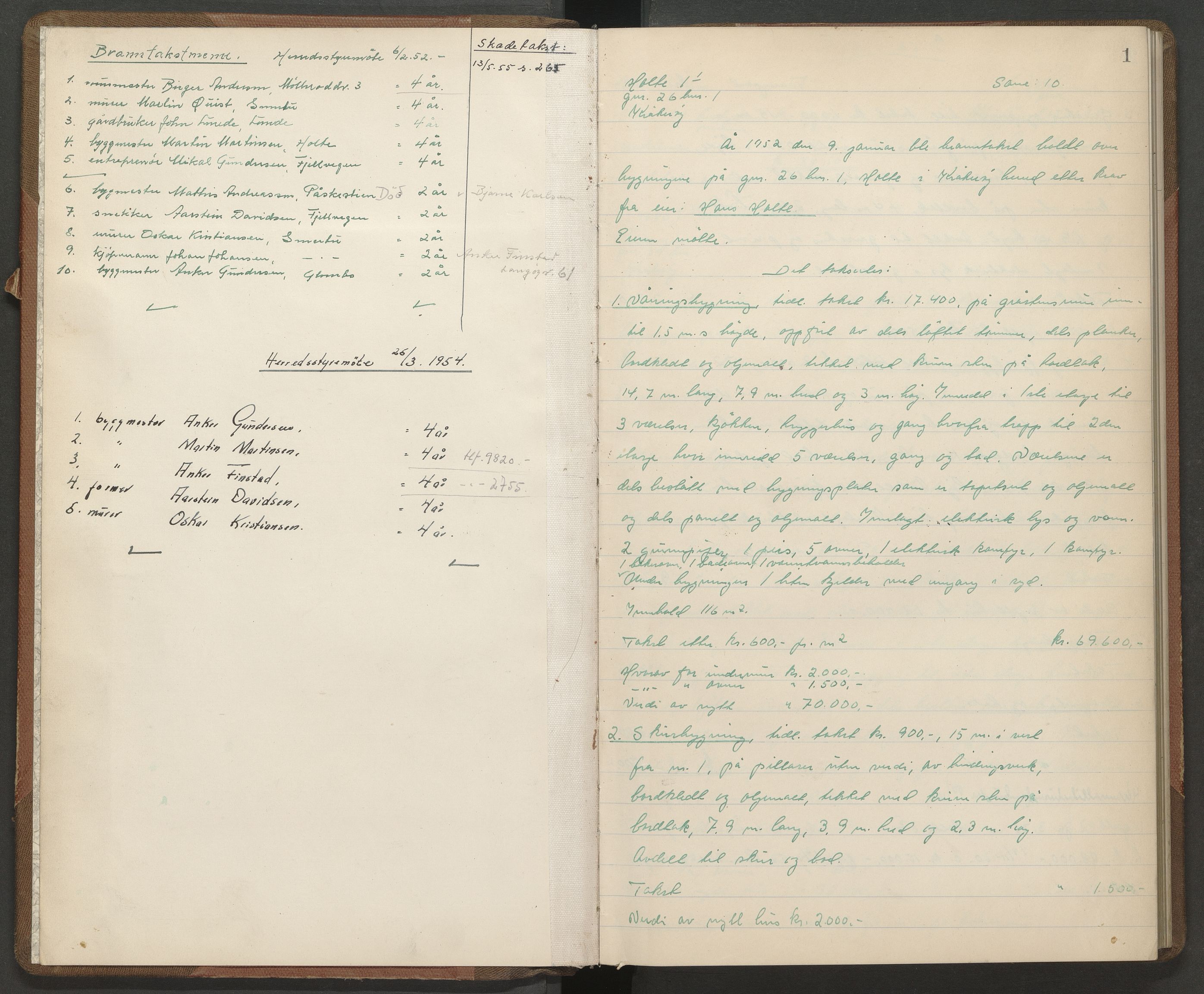 Norges brannkasse, branntakster Glemmen, AV/SAO-A-11362/F/Fb/L0006: Branntakstprotokoll, 1952-1955