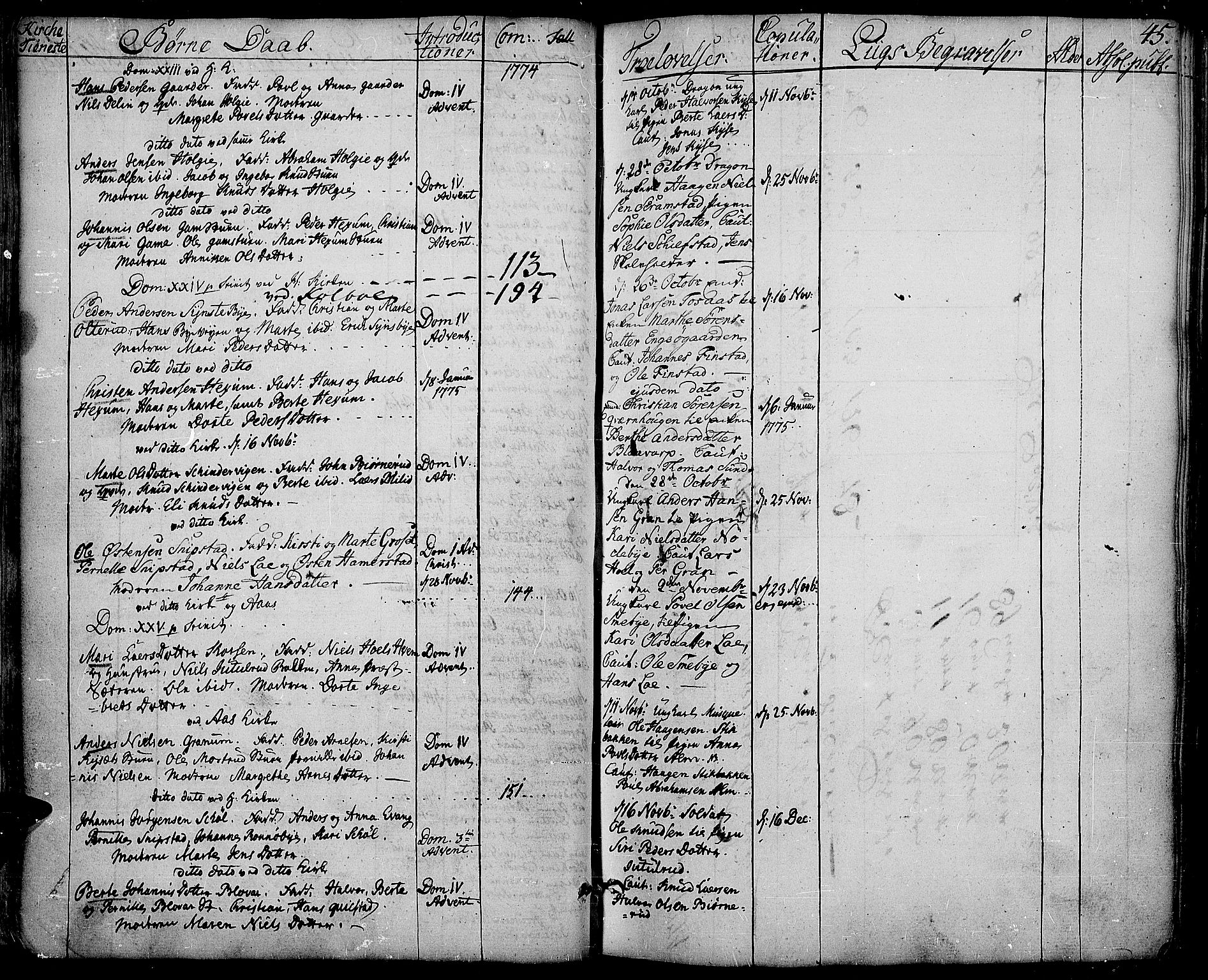 Toten prestekontor, SAH/PREST-102/H/Ha/Haa/L0006: Parish register (official) no. 6, 1773-1793, p. 45