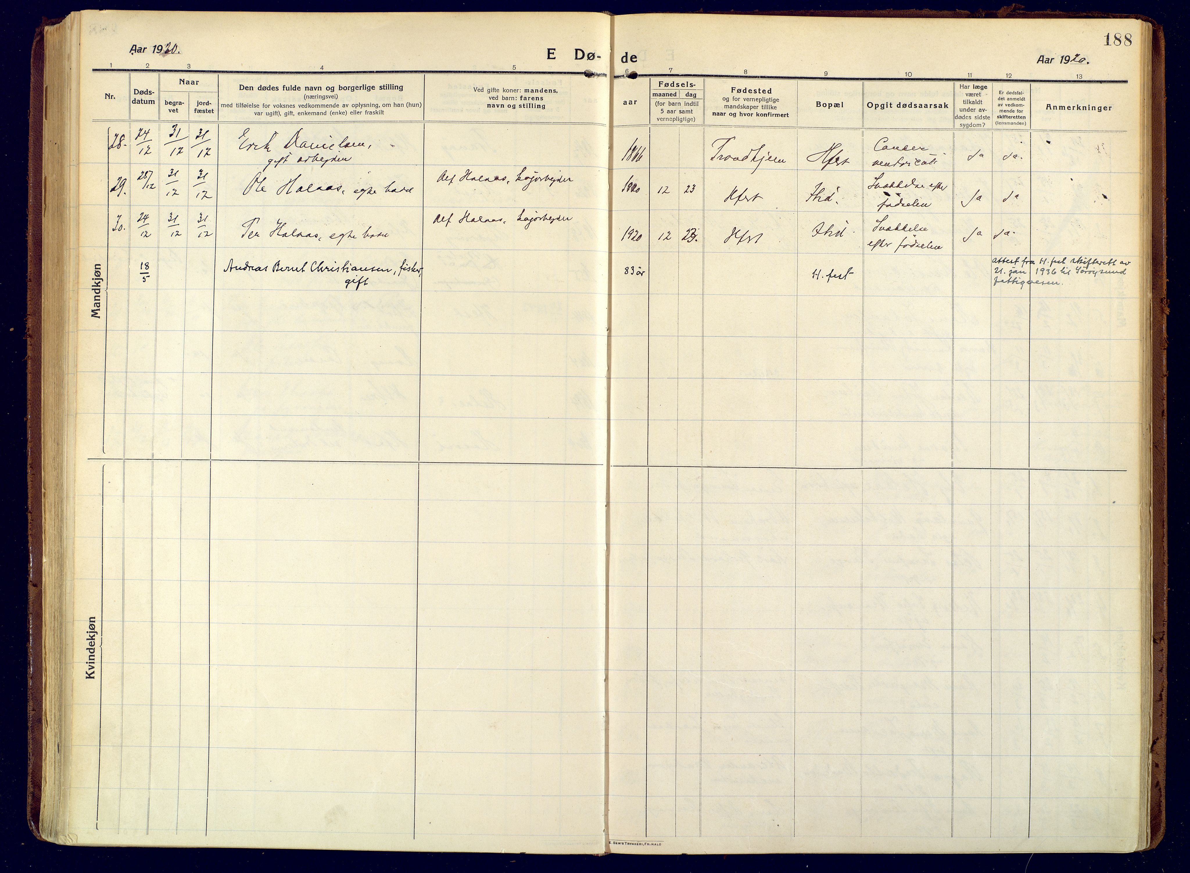 Hammerfest sokneprestkontor, AV/SATØ-S-1347/H/Ha/L0015.kirke: Parish register (official) no. 15, 1916-1923, p. 188