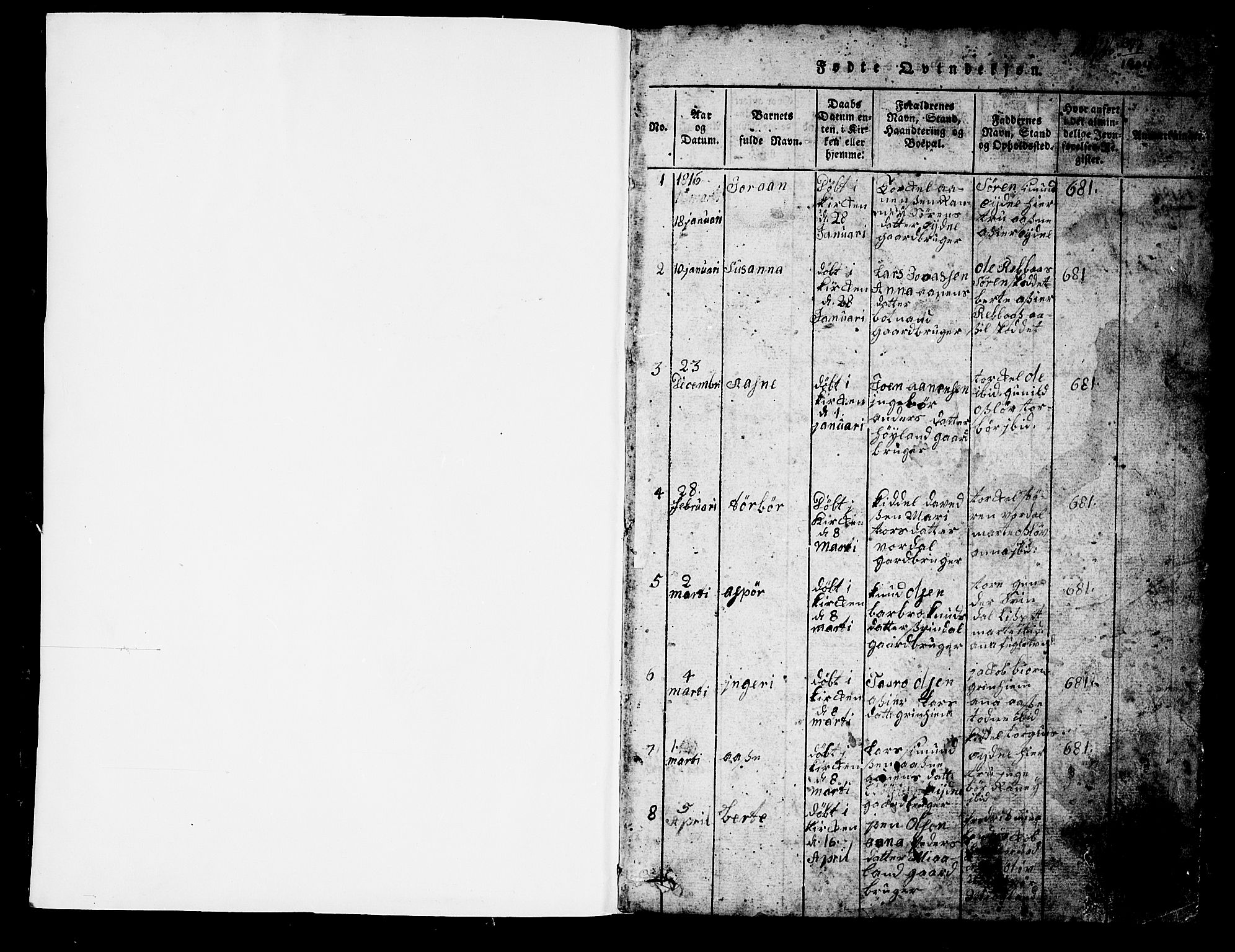 Bjelland sokneprestkontor, AV/SAK-1111-0005/F/Fb/Fbc/L0001: Parish register (copy) no. B 1, 1815-1870, p. 0-1