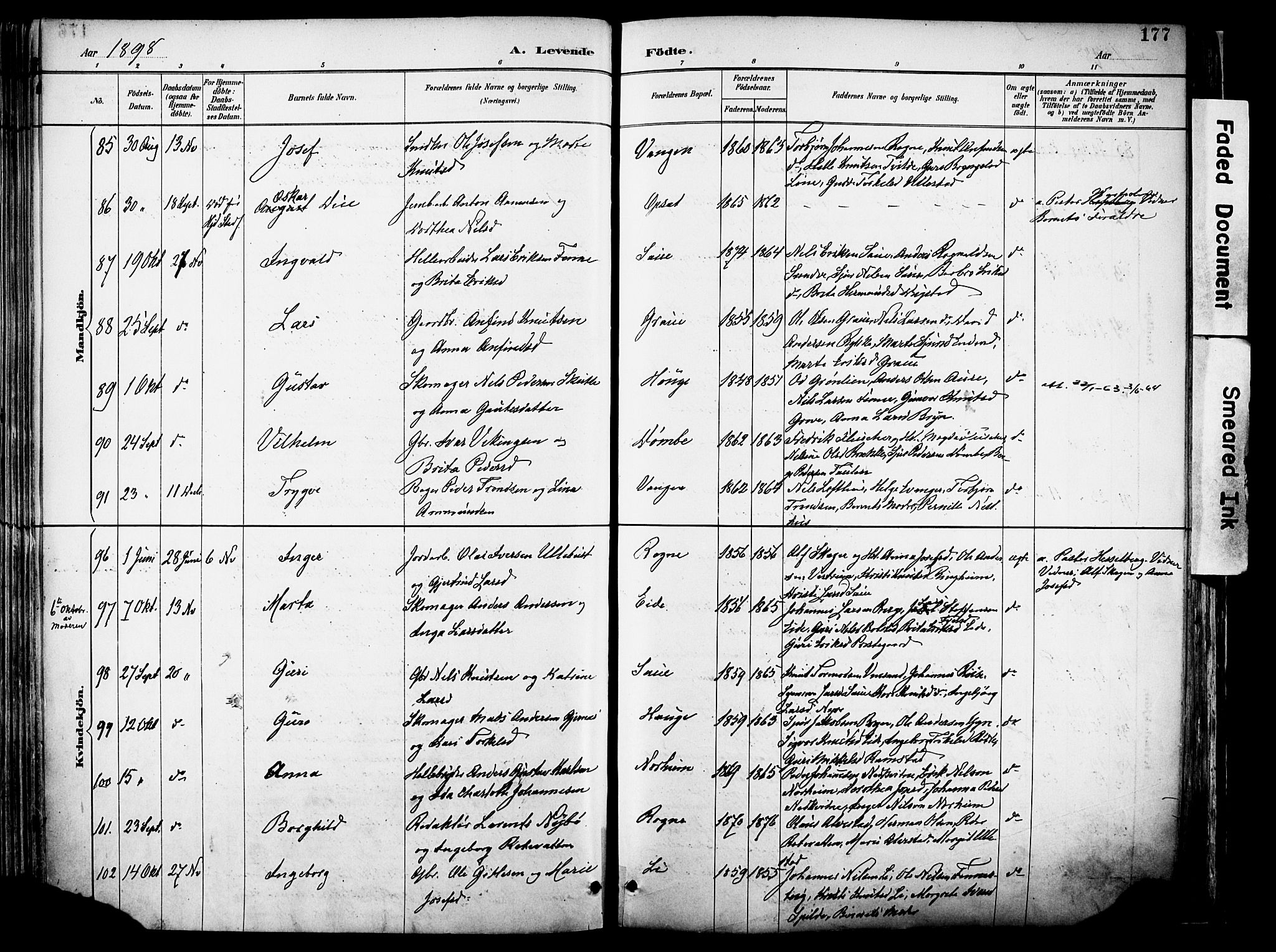 Voss sokneprestembete, SAB/A-79001/H/Haa: Parish register (official) no. A 21, 1887-1903, p. 177