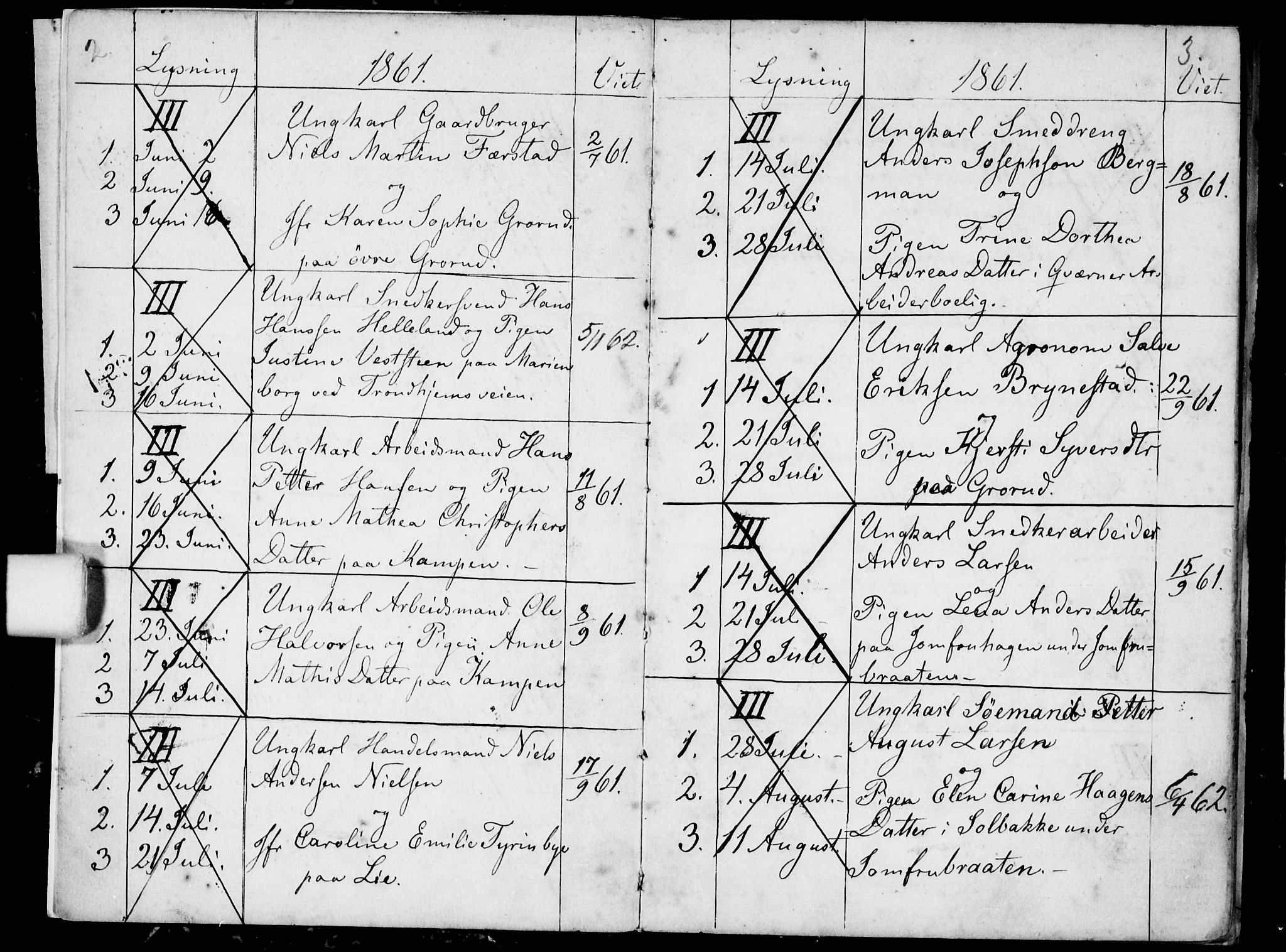 Østre Aker prestekontor Kirkebøker, SAO/A-10840/H/Ha/L0002: Banns register no. I 2, 1861-1872, p. 2-3