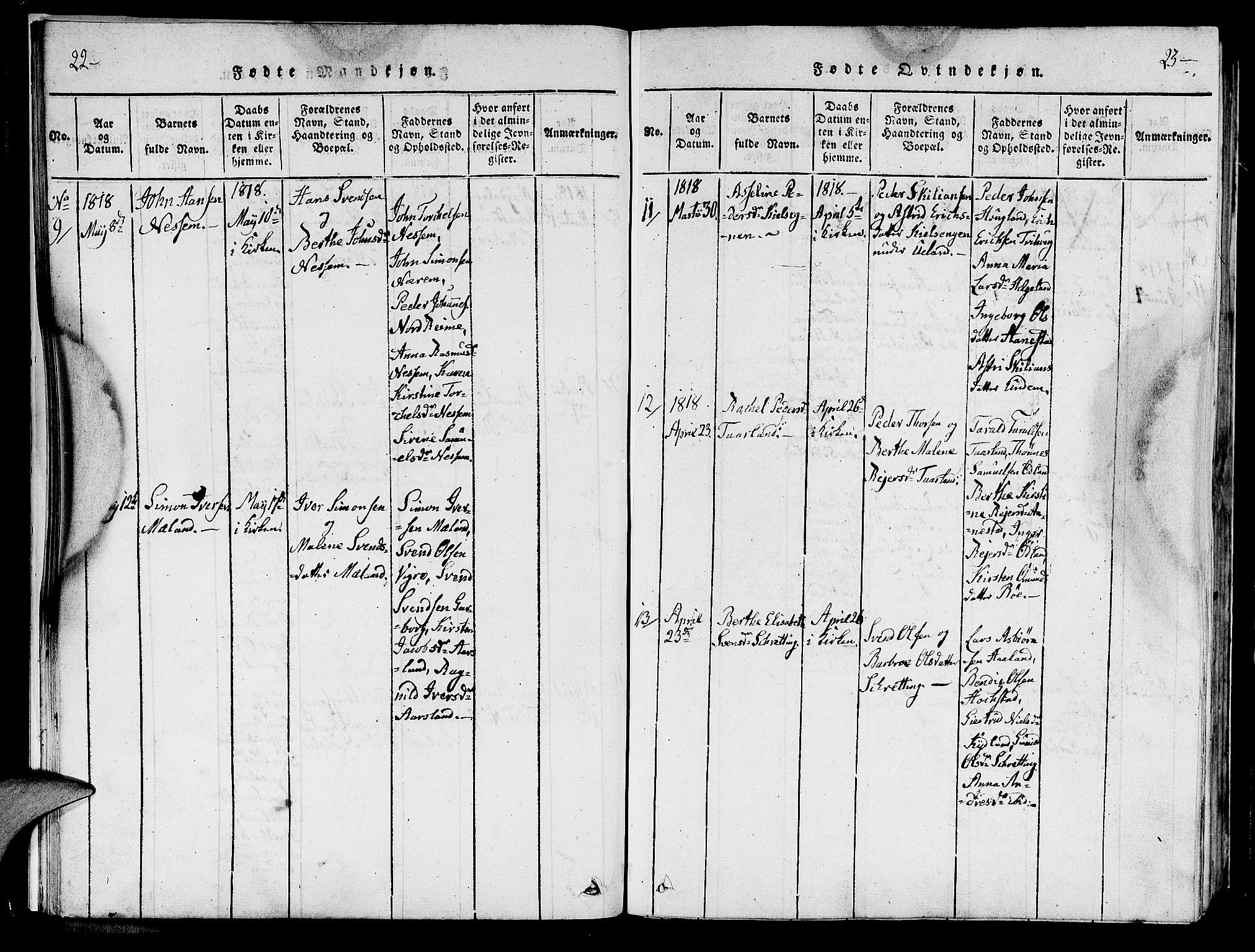 Hå sokneprestkontor, AV/SAST-A-101801/001/30BA/L0003: Parish register (official) no. A 3, 1815-1825, p. 22-23