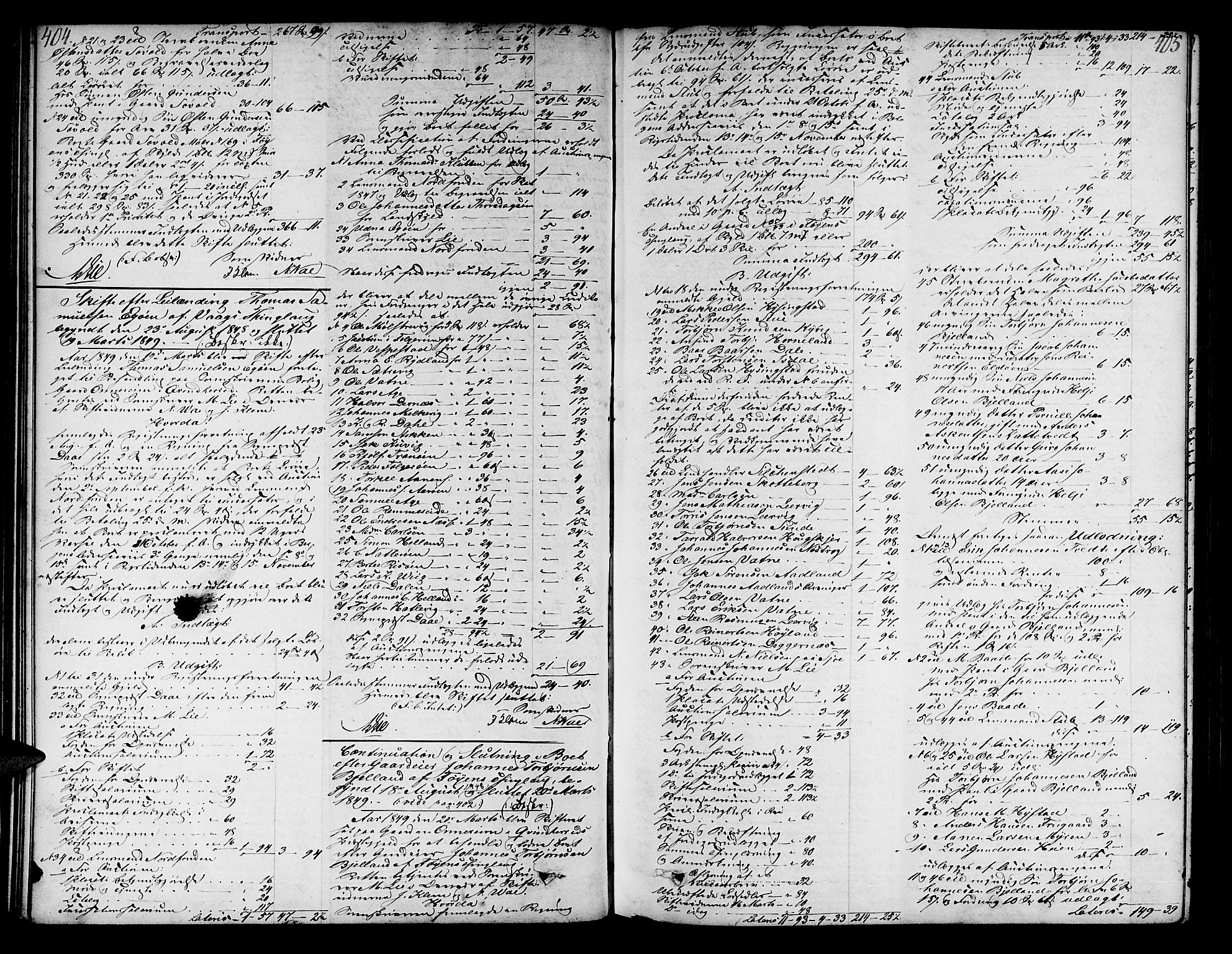 Sunnhordland sorenskrivar, AV/SAB-A-2401/1/H/Ha/Had/L0006: Skifteprotokollar. Føyen, Fjære og Våg. Register i protokoll., 1844-1853, p. 404-405