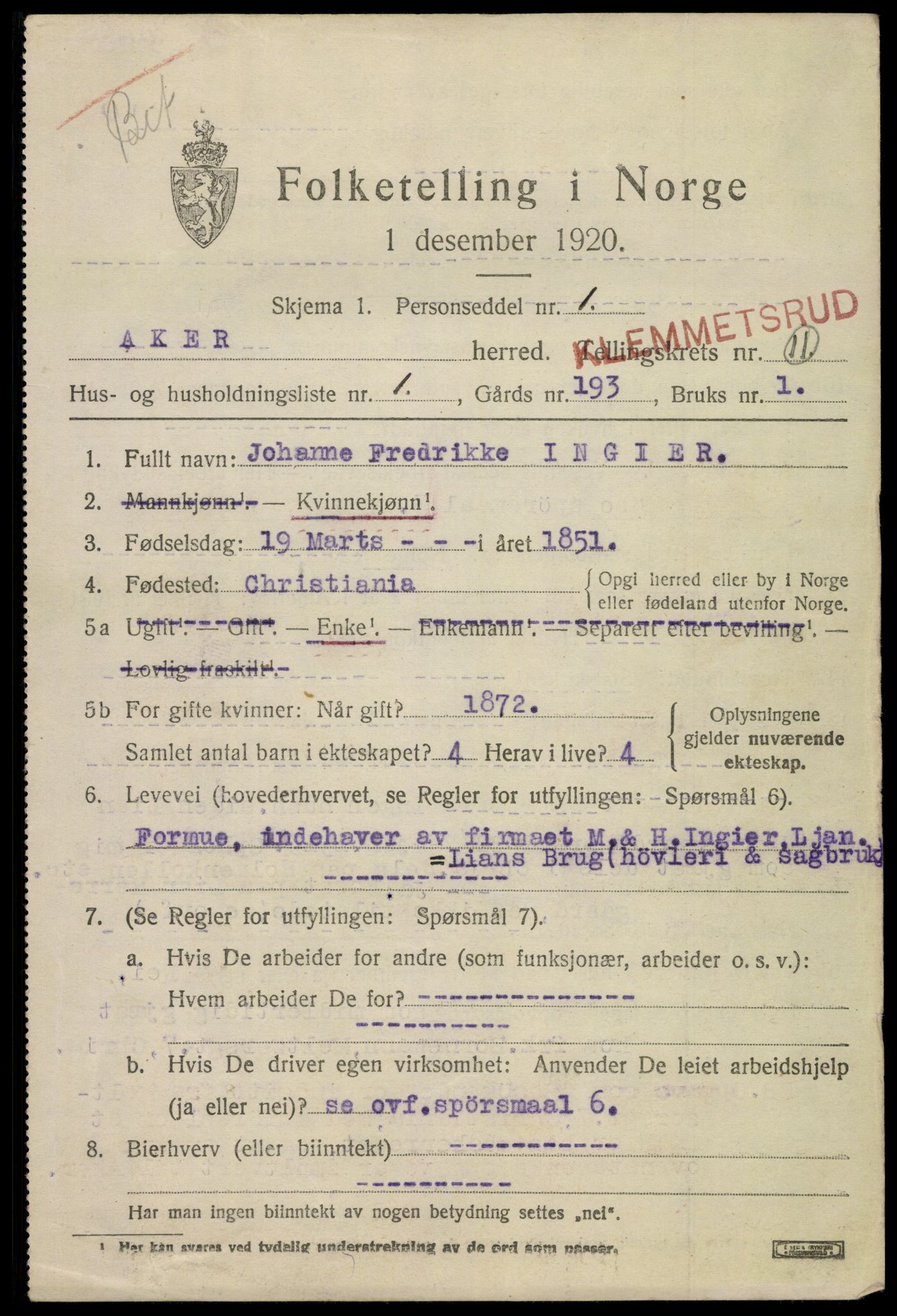 SAO, 1920 census for Aker, 1920, p. 70422