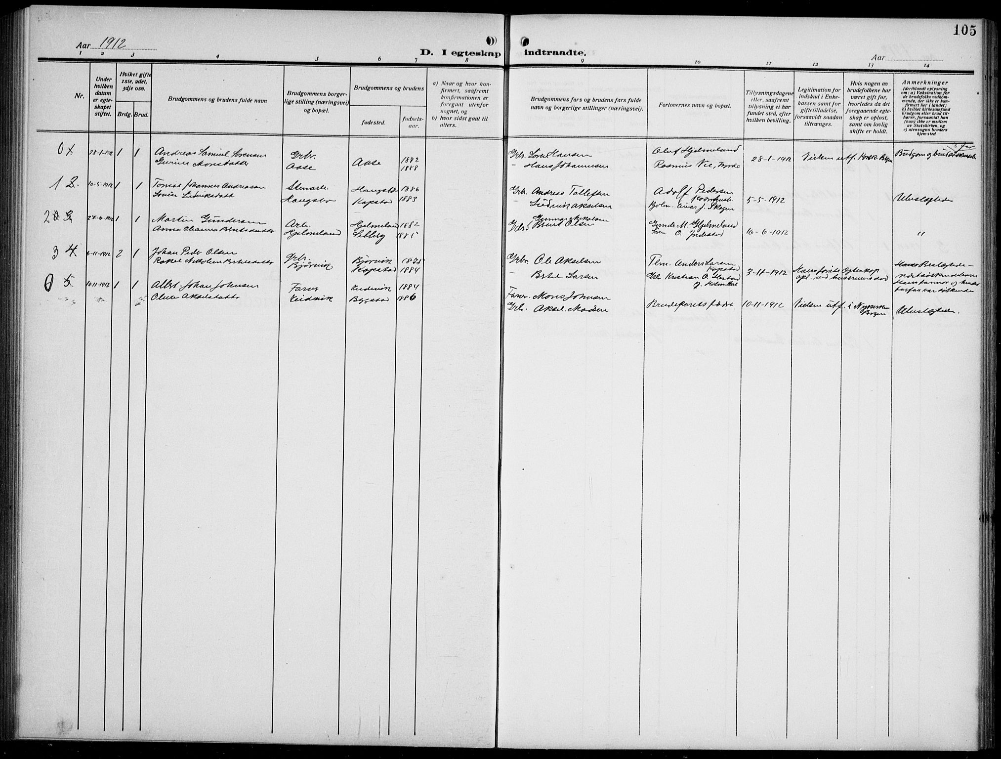 Gaular sokneprestembete, SAB/A-80001/H/Hab: Parish register (copy) no. B 4, 1912-1941, p. 105
