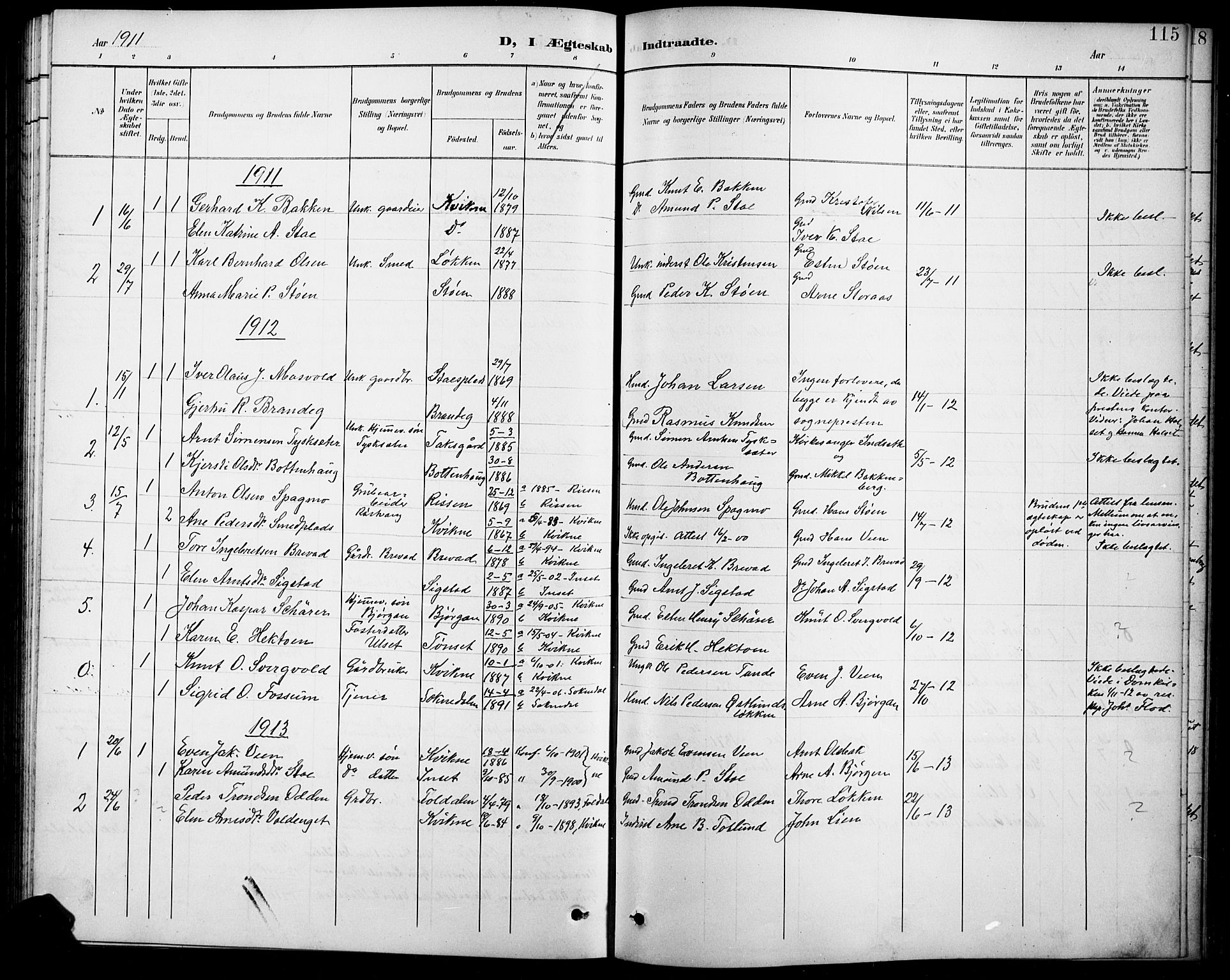 Kvikne prestekontor, SAH/PREST-064/H/Ha/Hab/L0003: Parish register (copy) no. 3, 1896-1918, p. 115