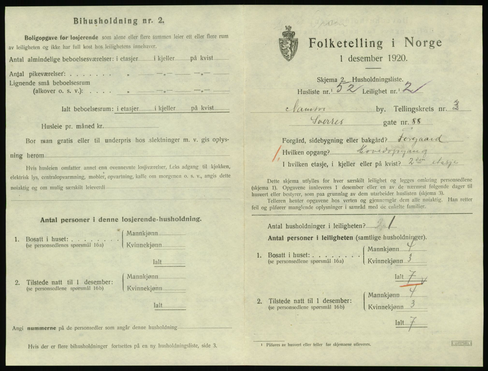 SAT, 1920 census for Namsos, 1920, p. 1325