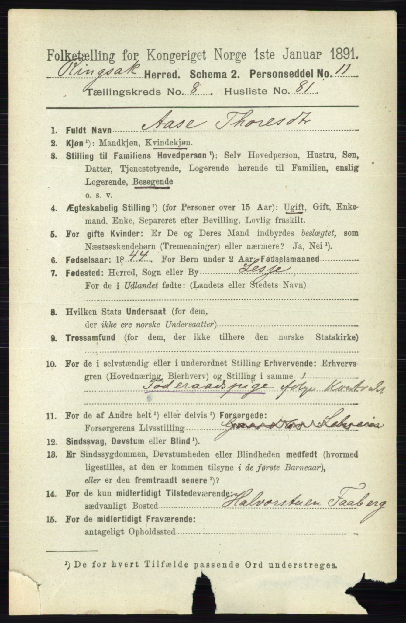 RA, 1891 census for 0412 Ringsaker, 1891, p. 4941