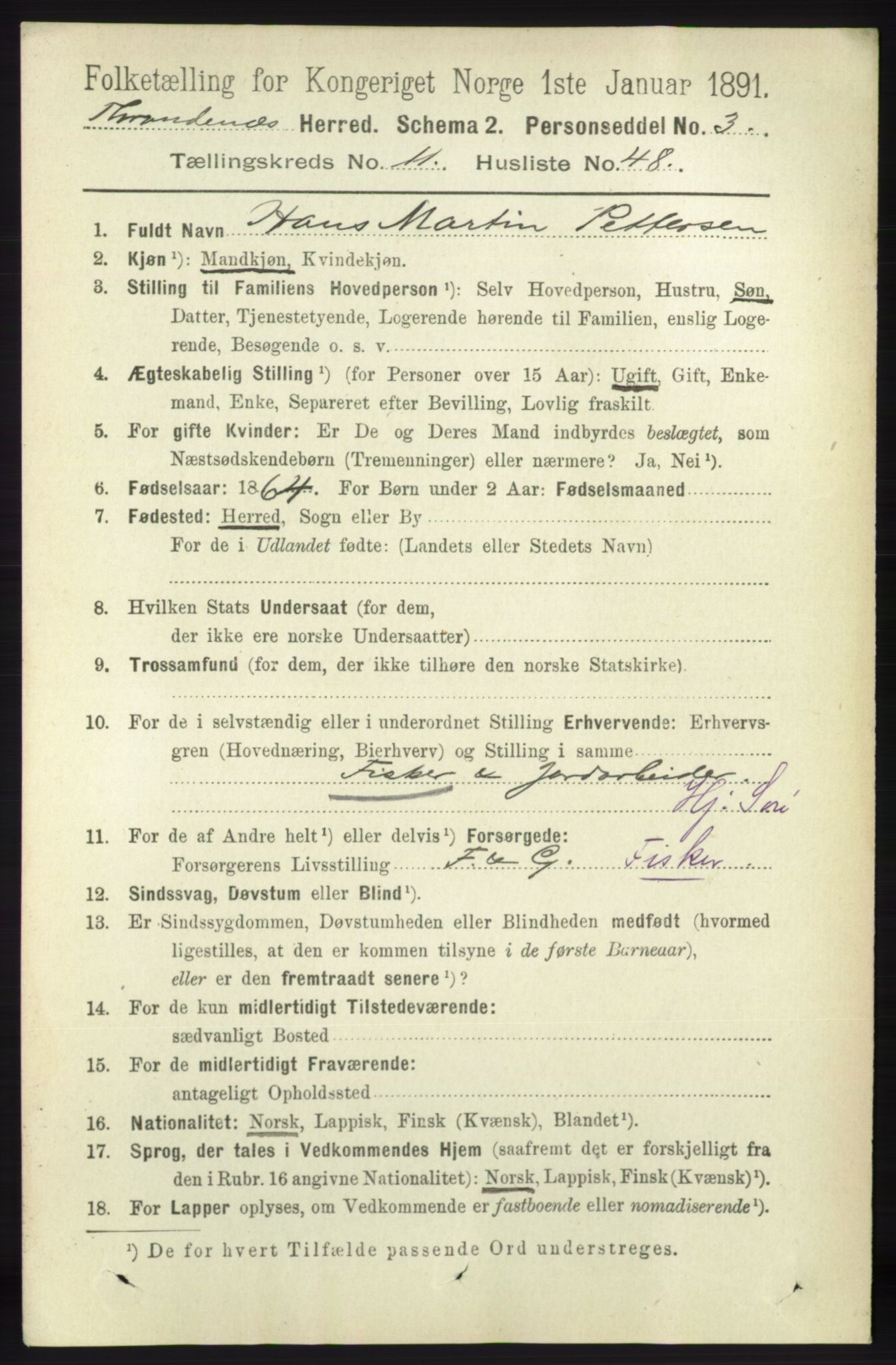 RA, 1891 census for 1914 Trondenes, 1891, p. 8346